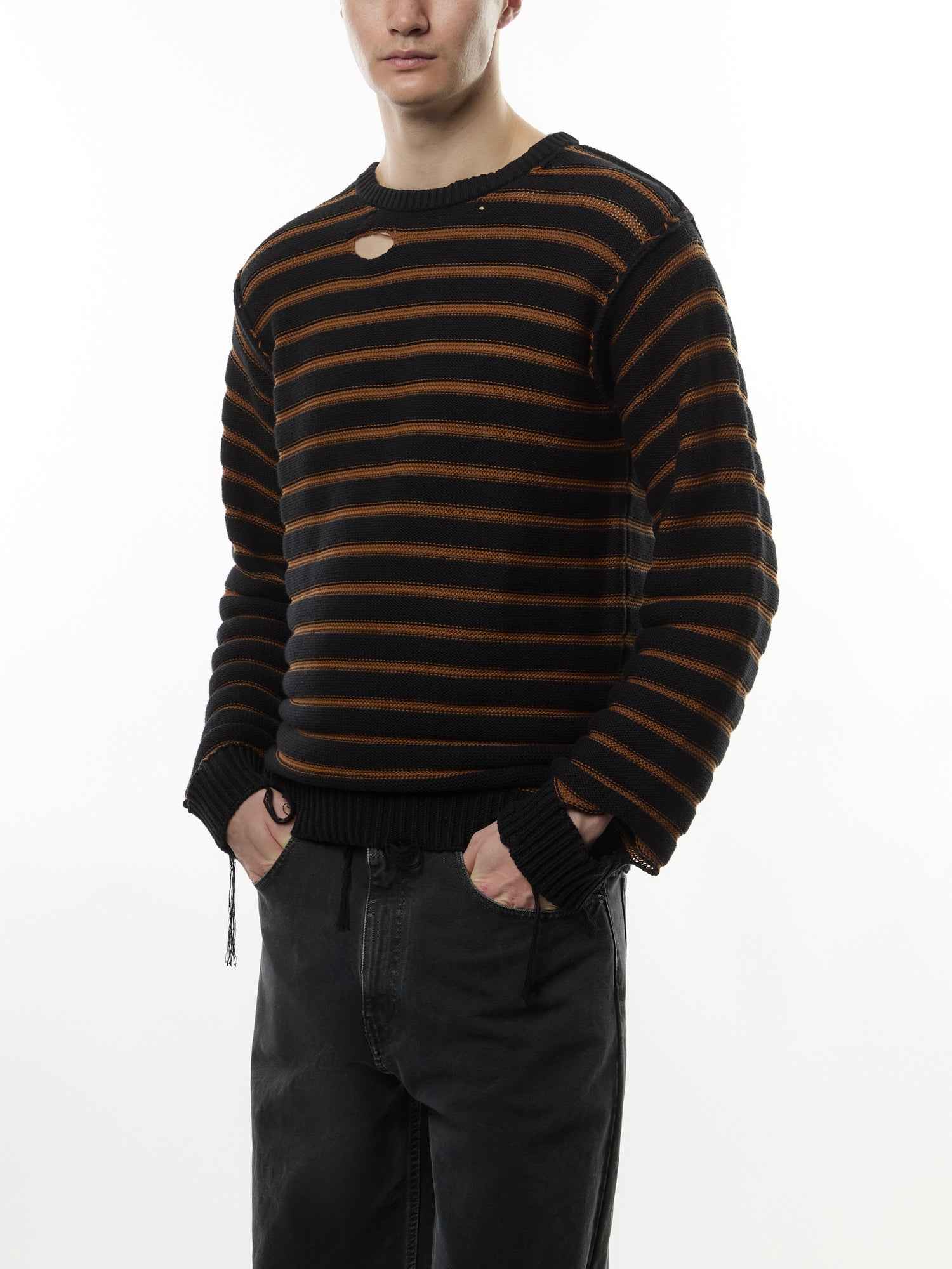 Destroyed Stripes Knitted Crew