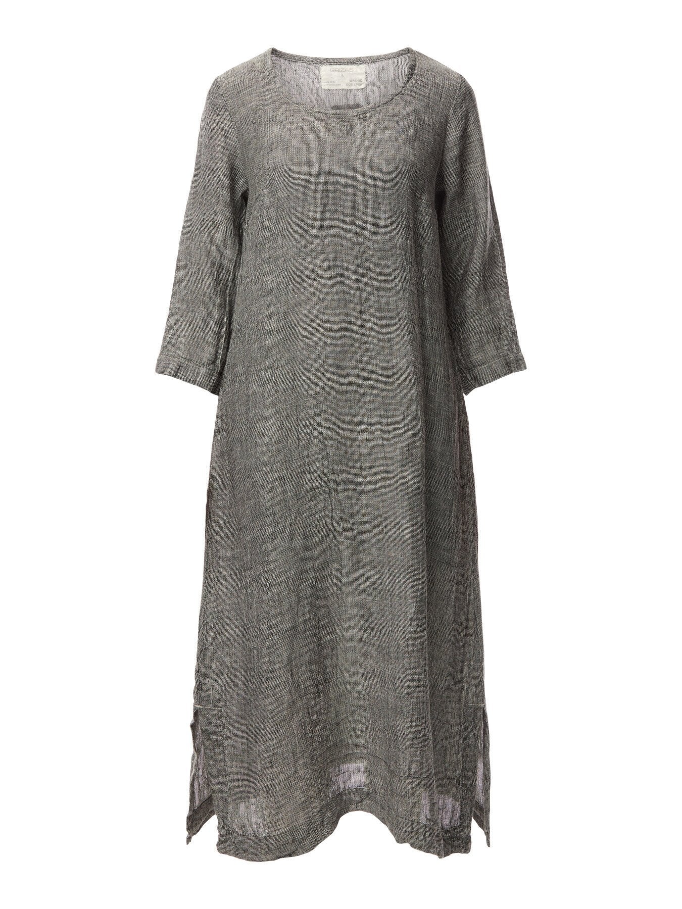 Long Sleeve Dropped Hem Tweed Linen Dress