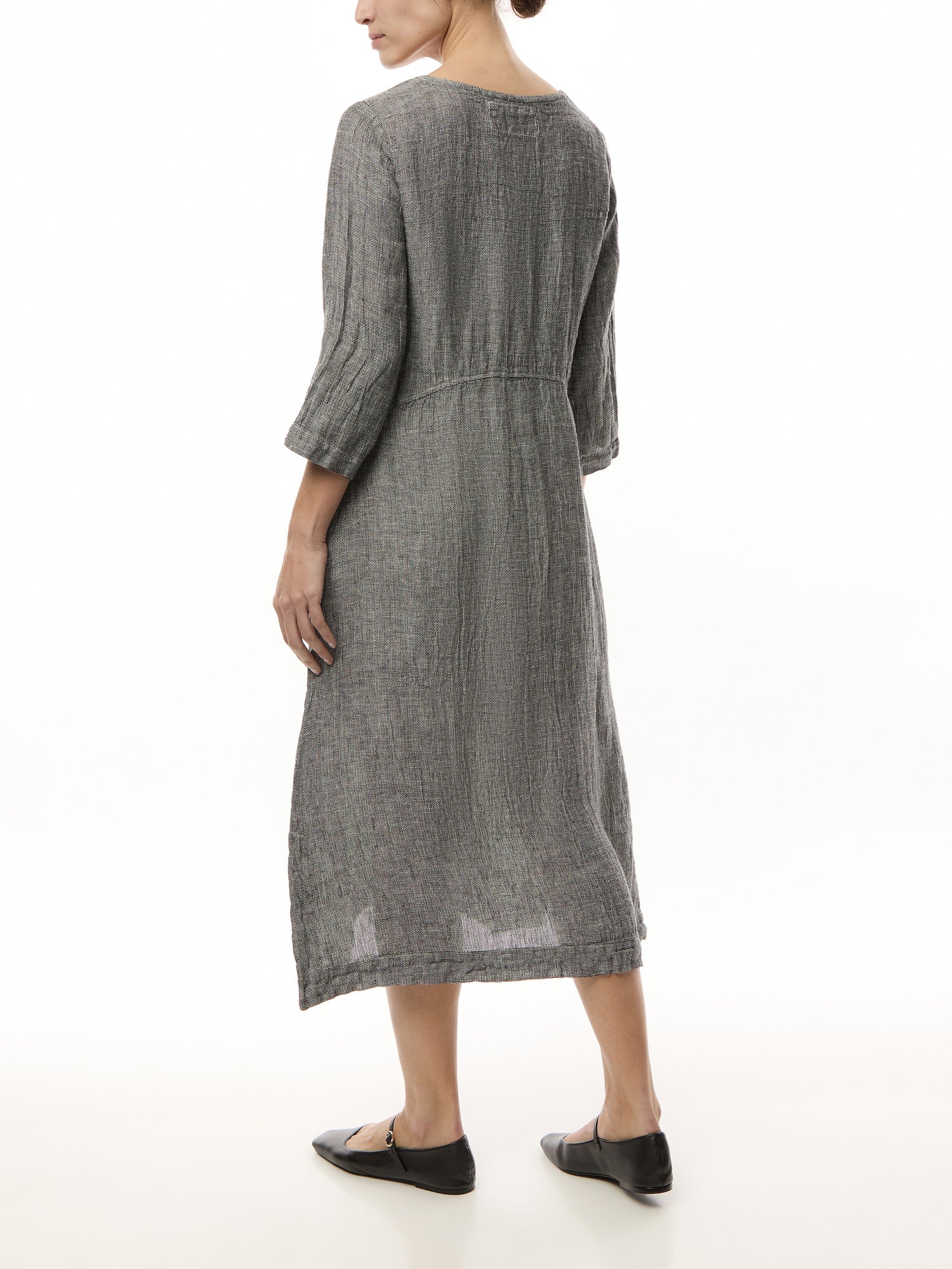 Long Sleeve Dropped Hem Tweed Linen Dress