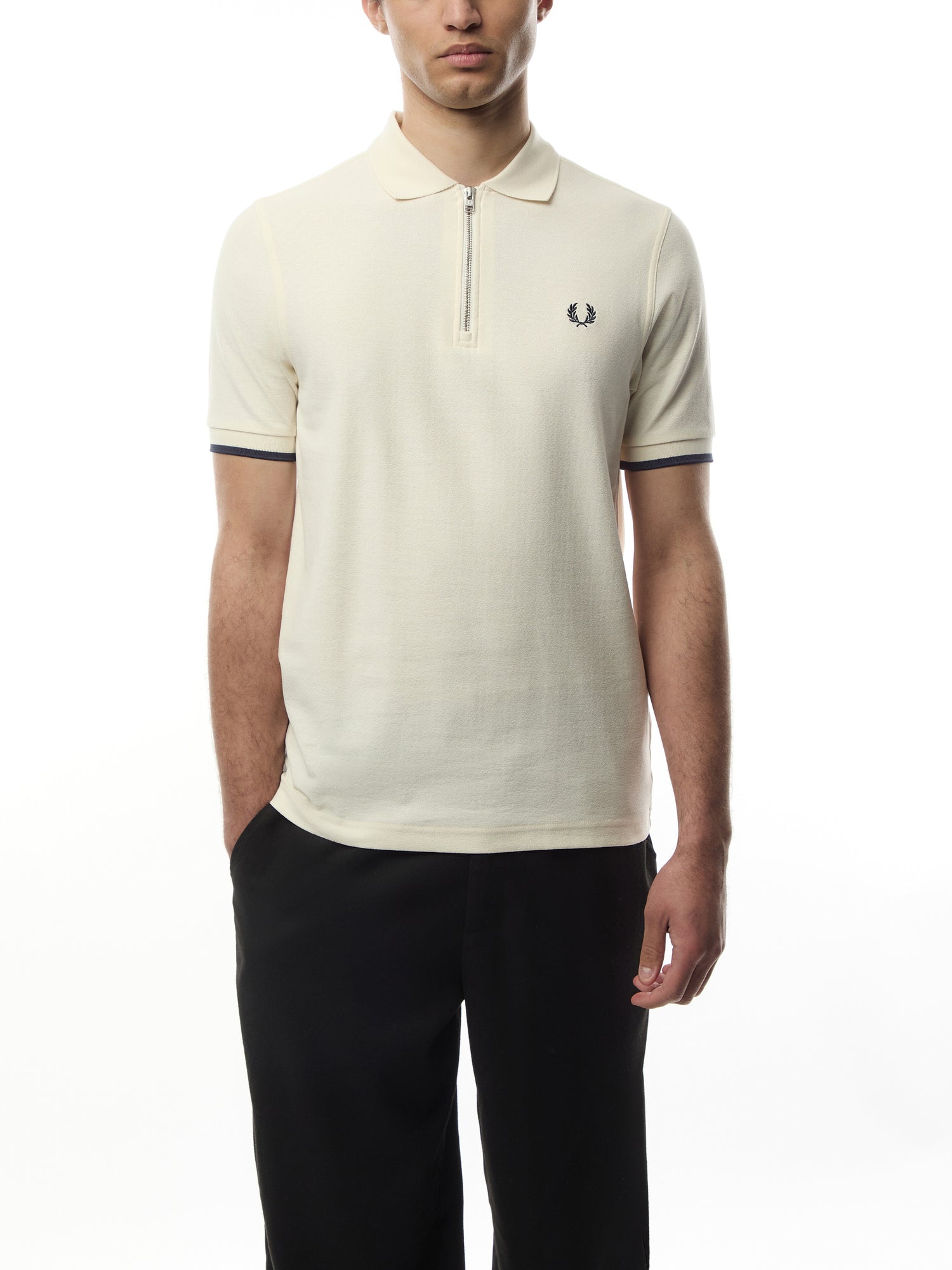 Crepe Piqué Zip Neck Polo Shirt