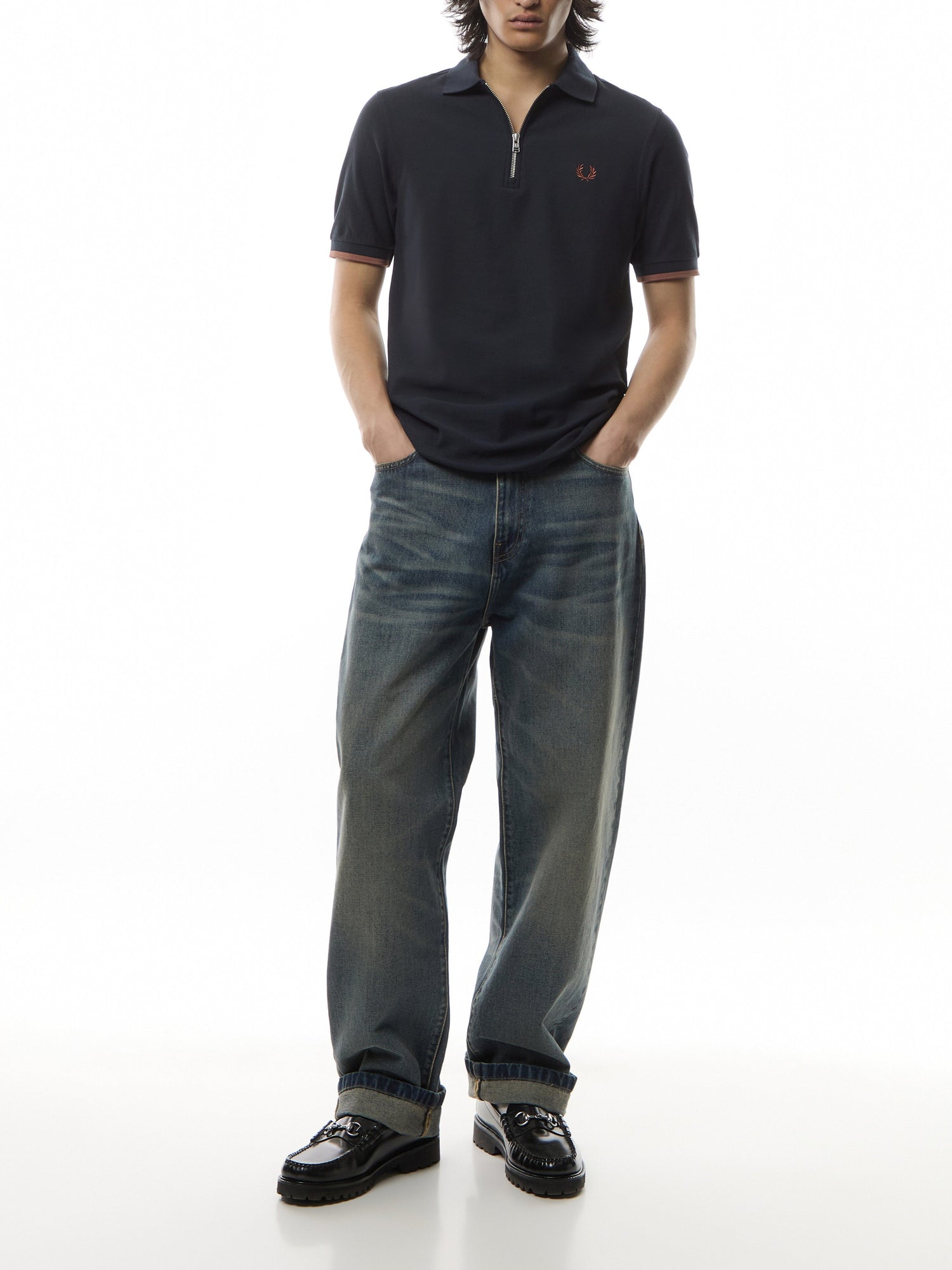 Crepe Piqué Zip Neck Polo Shirt