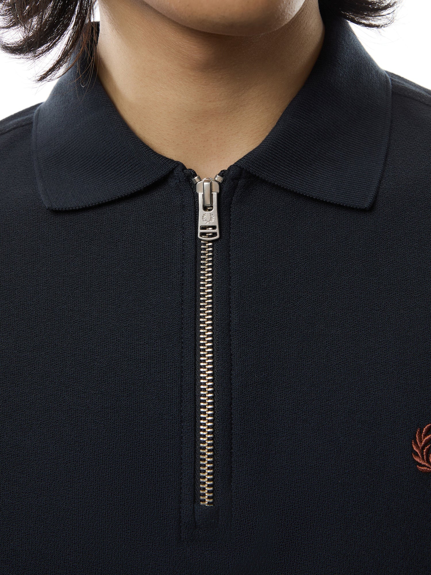 Crepe Piqué Zip Neck Polo Shirt