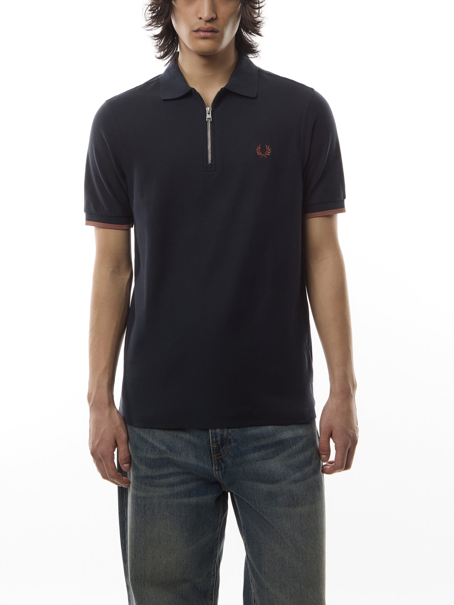 Crepe Piqué Zip Neck Polo Shirt