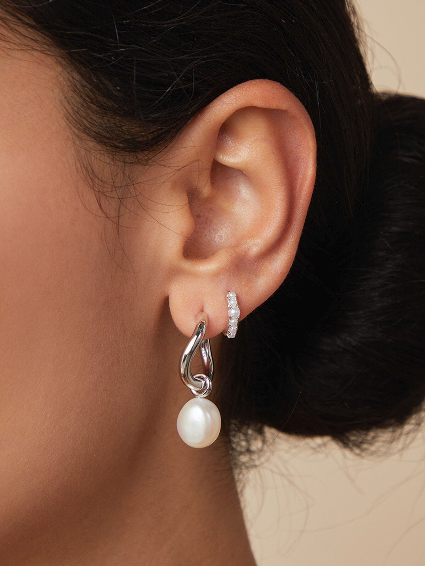 Serenity Pearl Charm Hoops