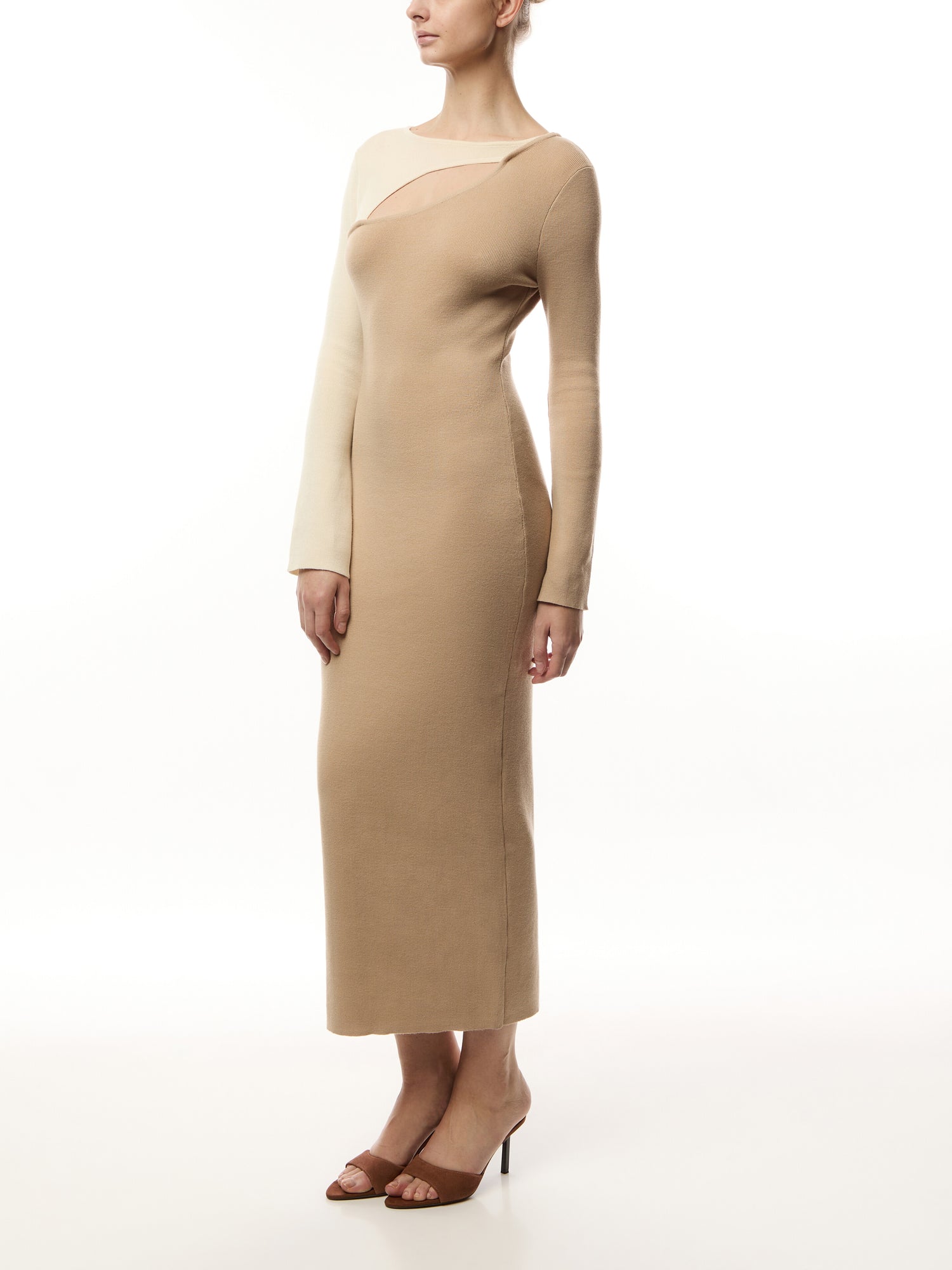 Brogan Contrast Knit Dress - Beige and Cream