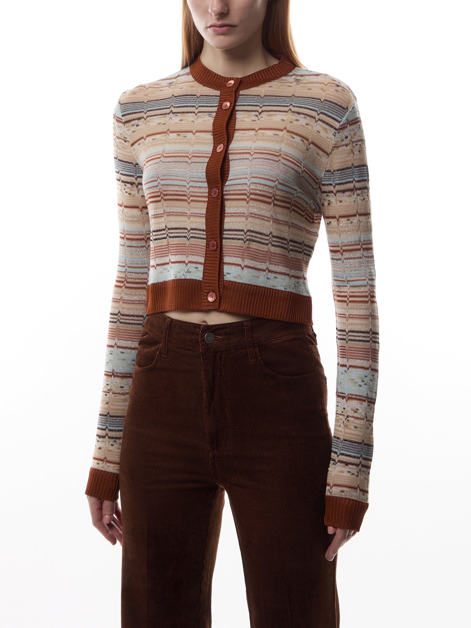 Tonal Chevron Buttoned Cardigan