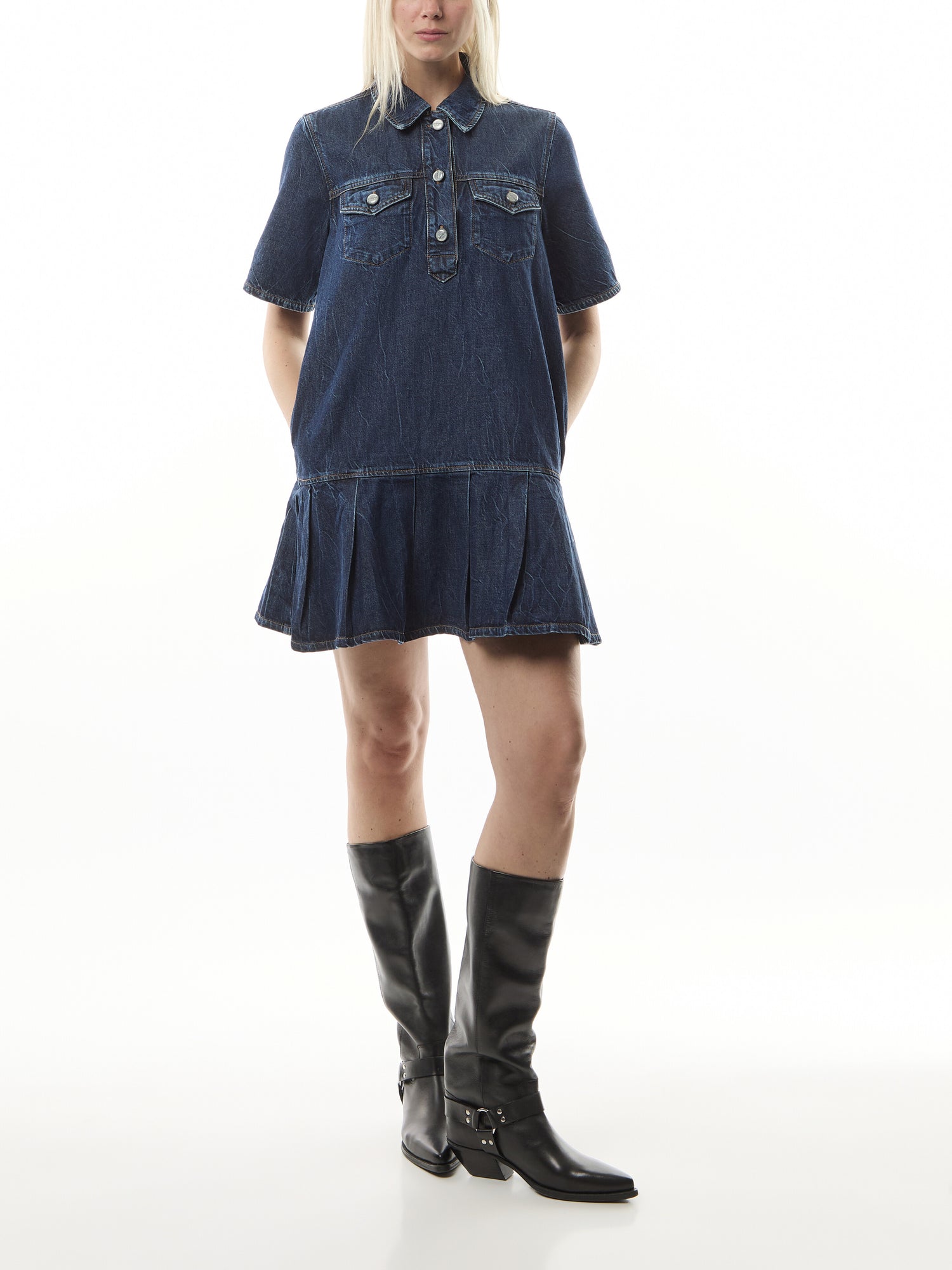 Crinkled Future Denim Mini Dress