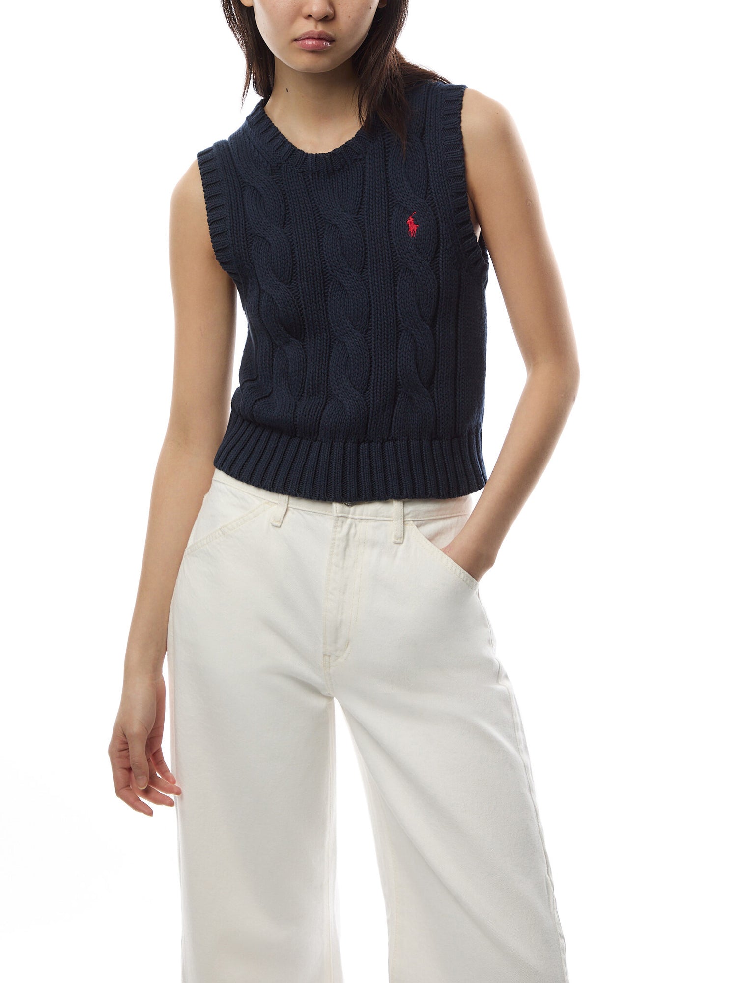 Cable-Knit Cotton Cropped Vest