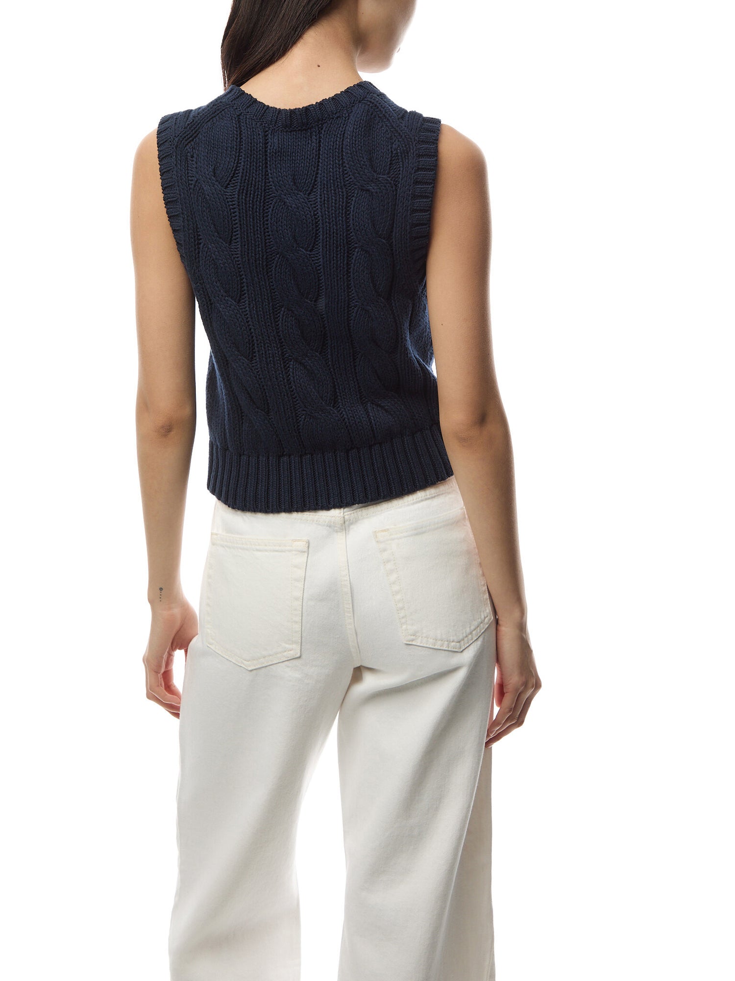 Cable-Knit Cotton Cropped Vest