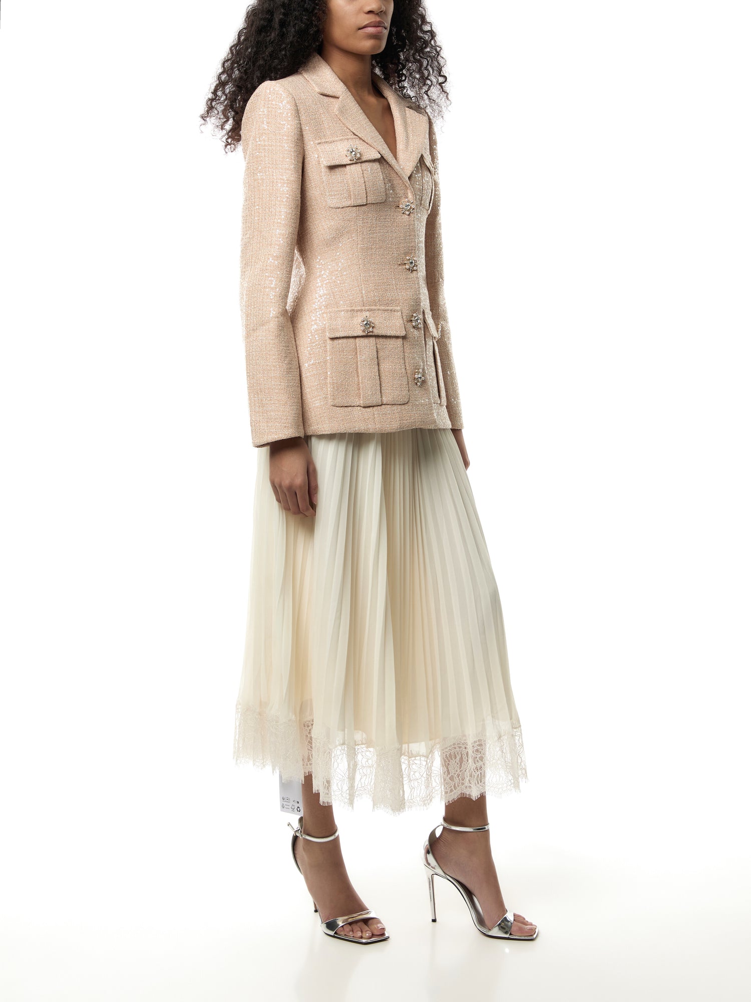 Sequin Boucle Chiffon Midi Dress