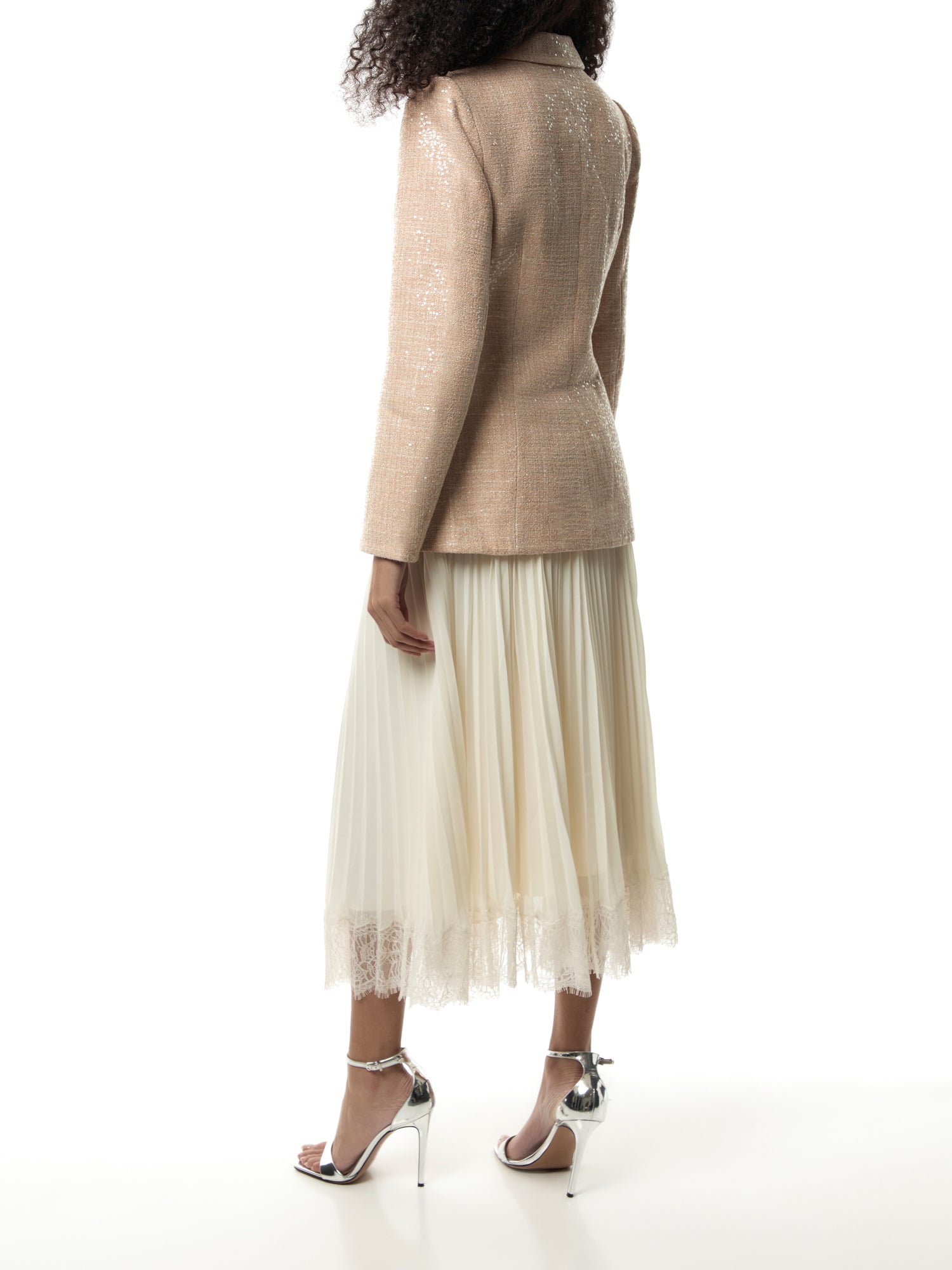 Sequin Boucle Chiffon Midi Dress