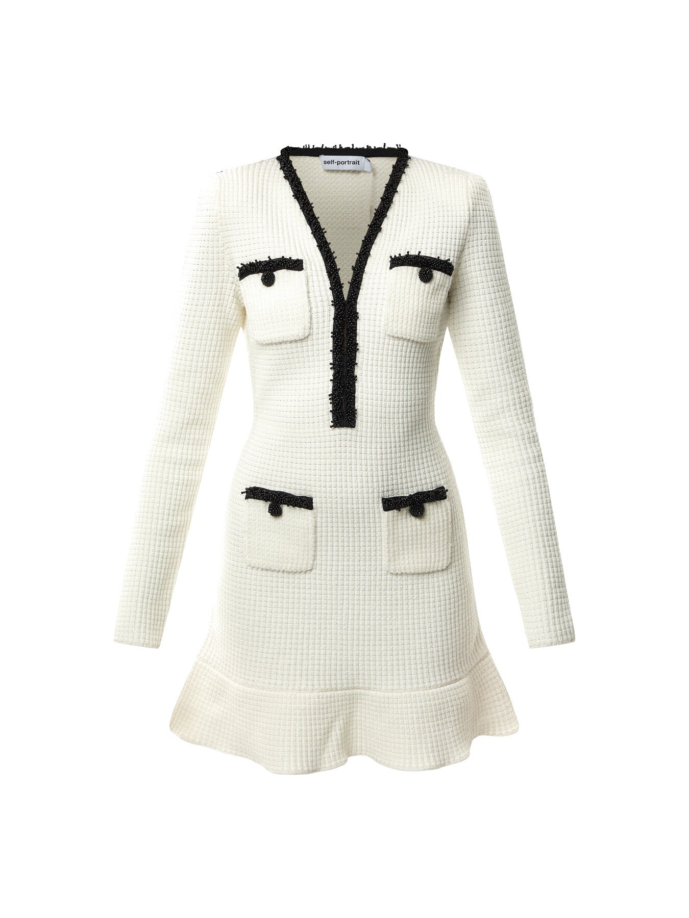 White Pearl Trim Knit Mini Dress