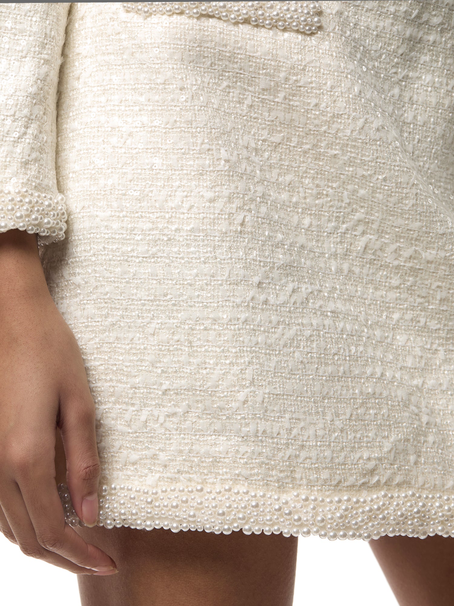Cream Boucle Pearl Trim Mini Skirt