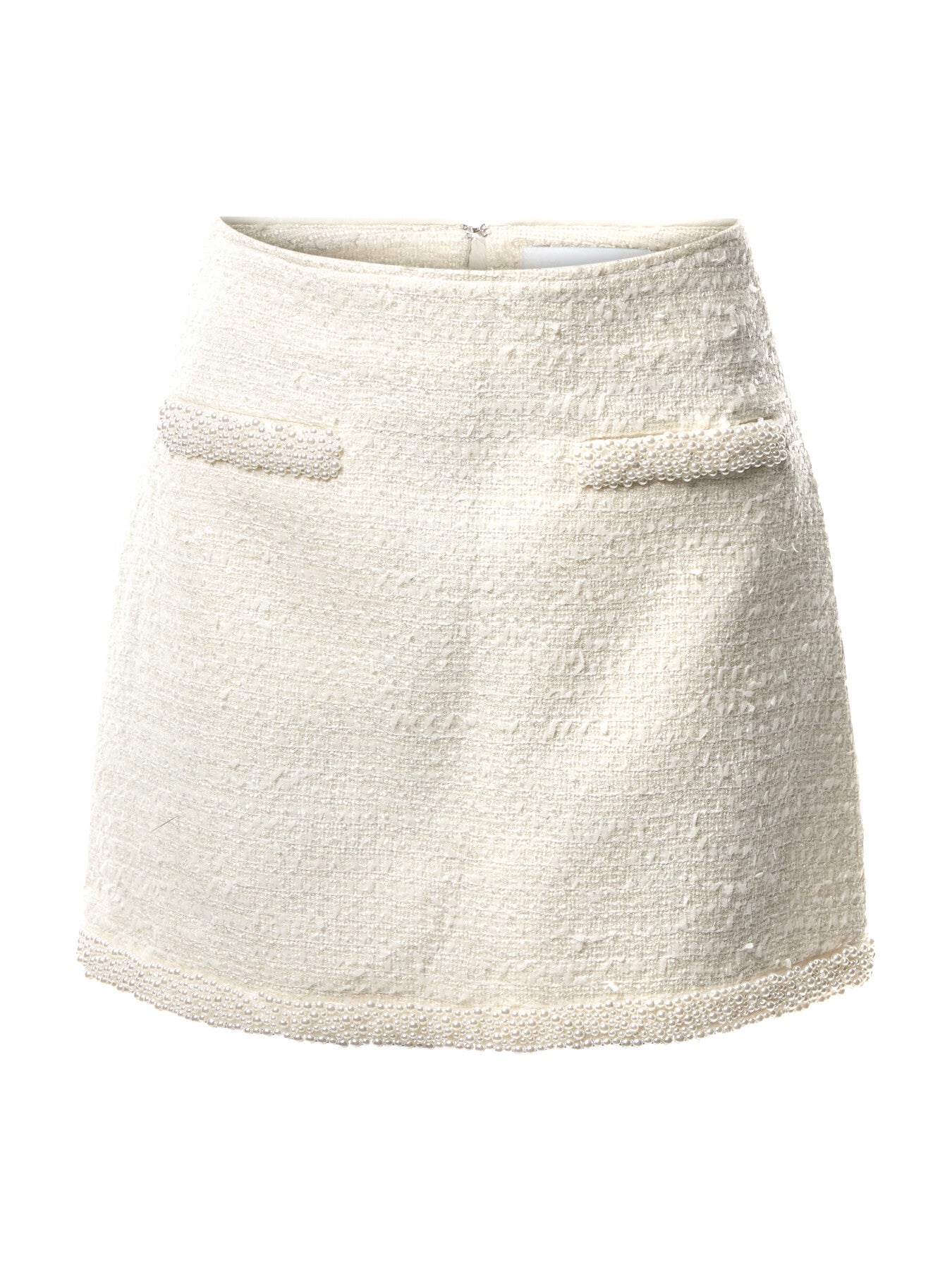 Cream Boucle Pearl Trim Mini Skirt