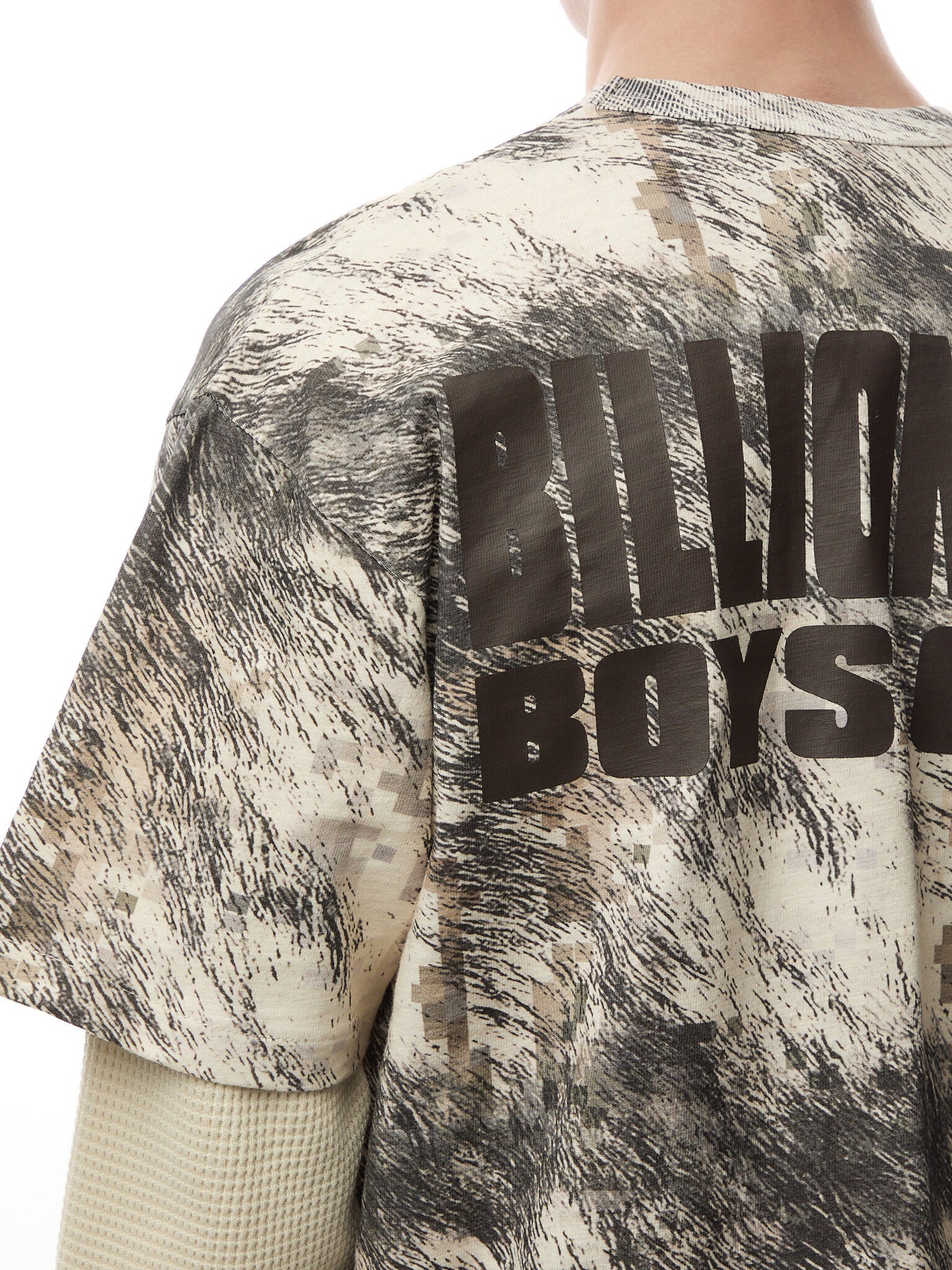 Fur Print Mock Sleeve T-Shirt