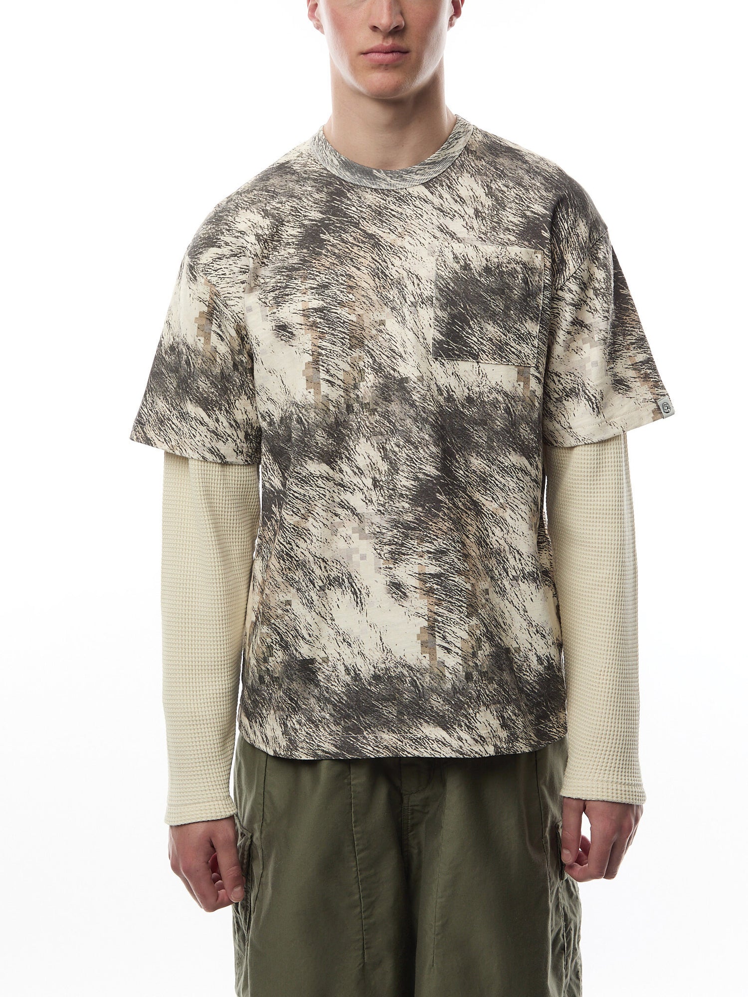 Fur Print Mock Sleeve T-Shirt