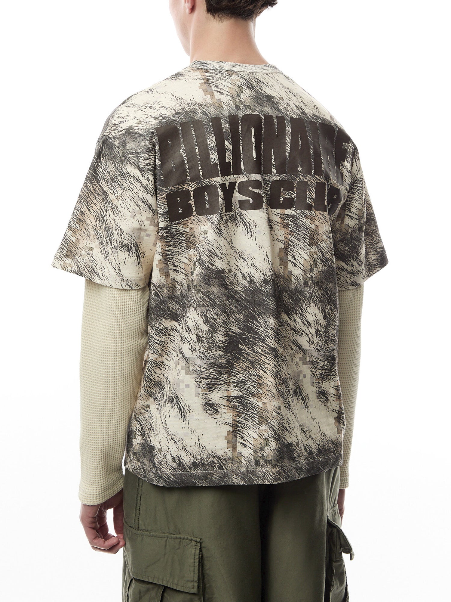 Fur Print Mock Sleeve T-Shirt