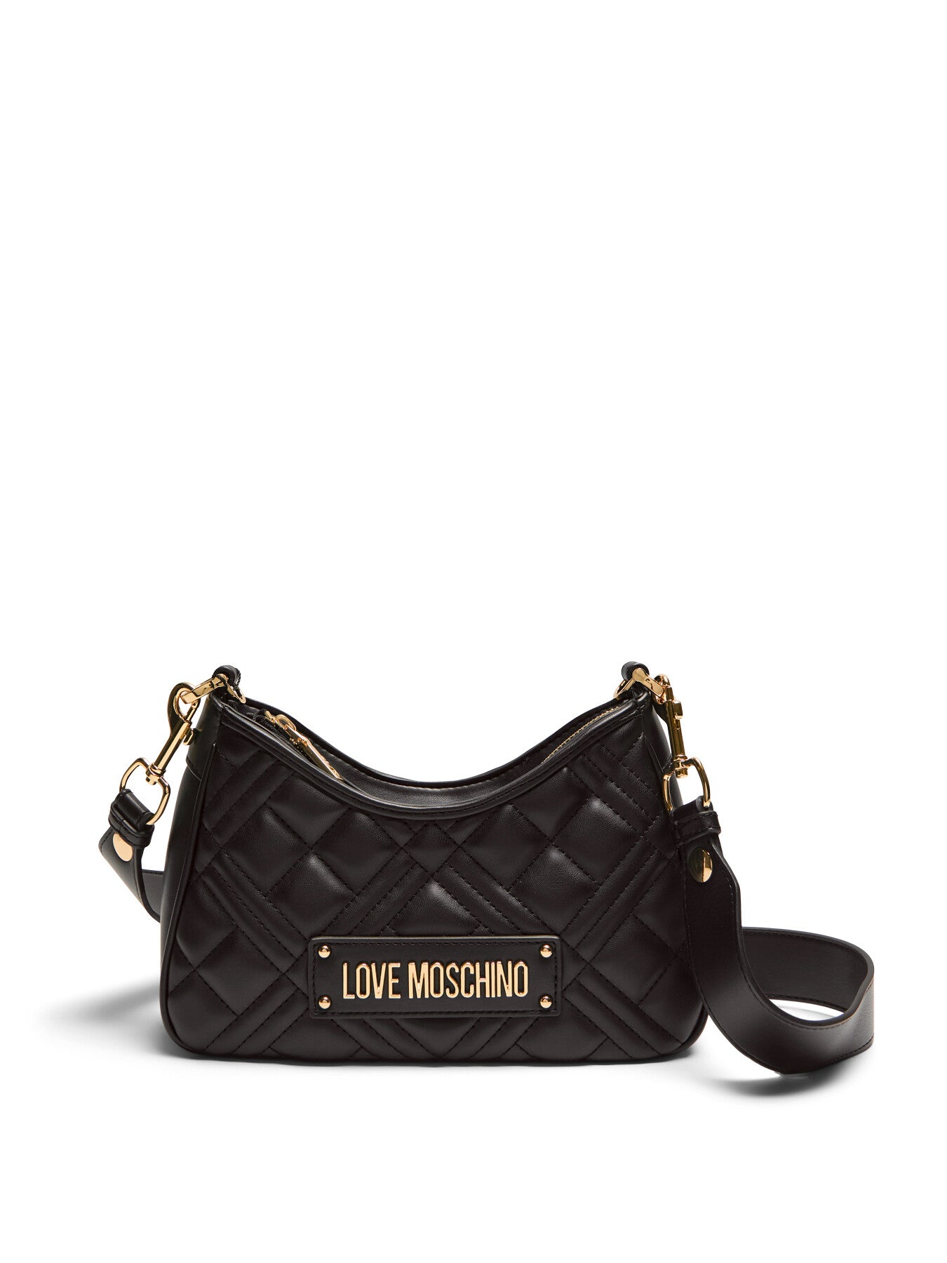 Laminated Quilted Crescent Crossbody Bag