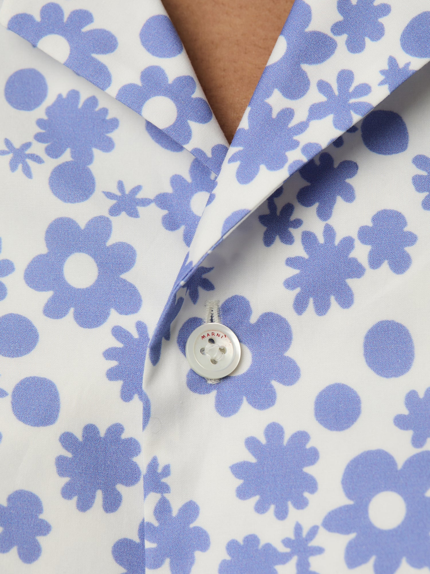 Poplin Bowling Shirt with Blue and White Pop Fields Motif