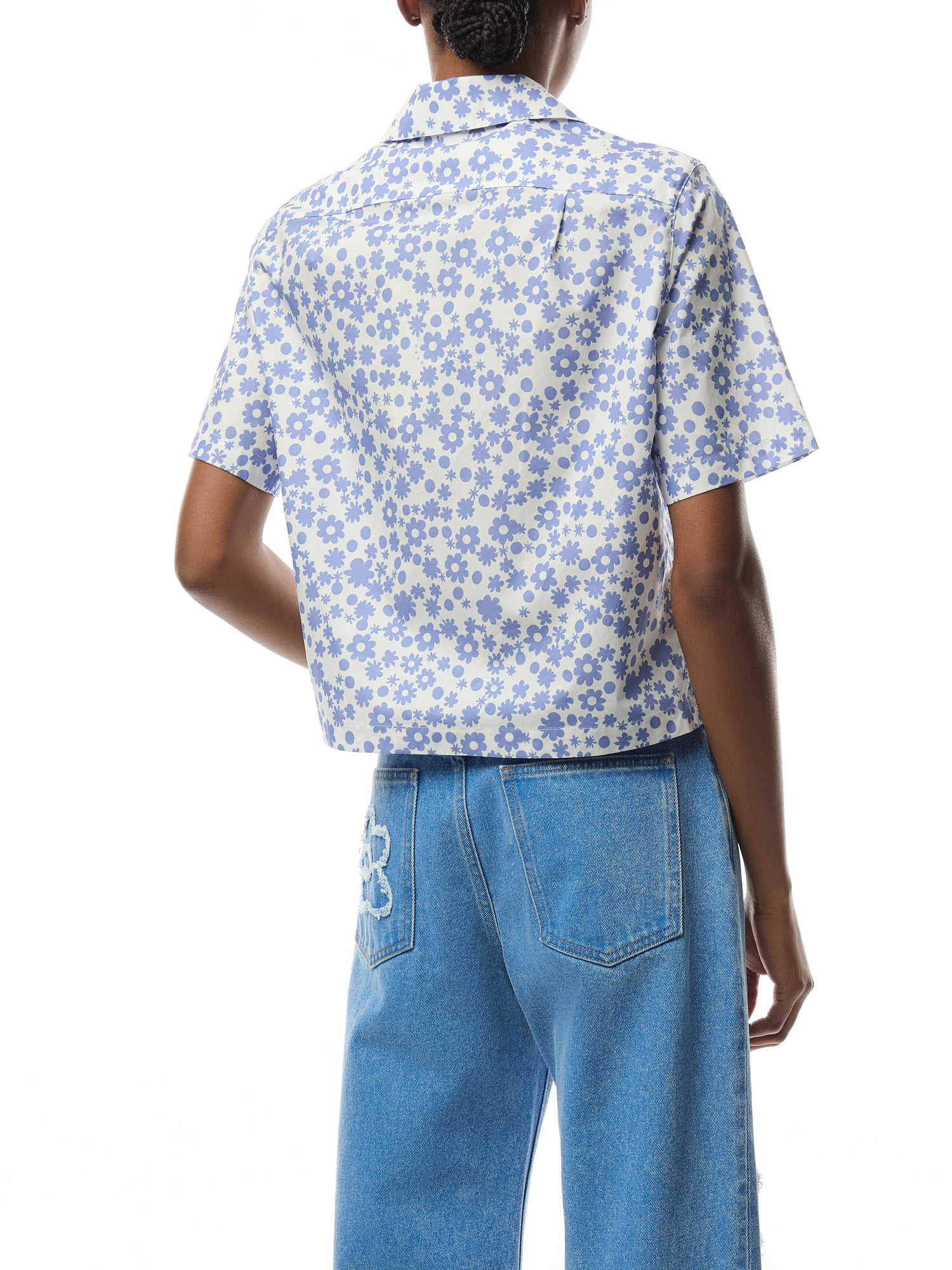 Poplin Bowling Shirt with Blue and White Pop Fields Motif
