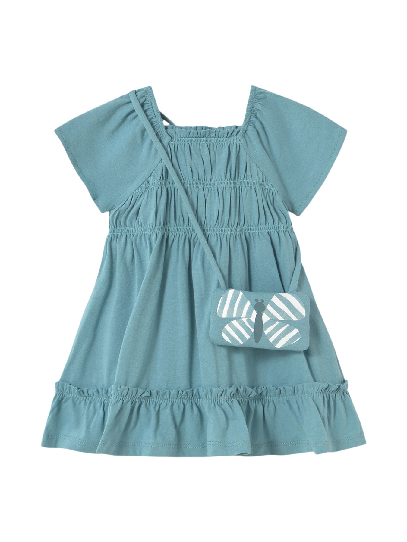 Blue Dress with butterfly bag