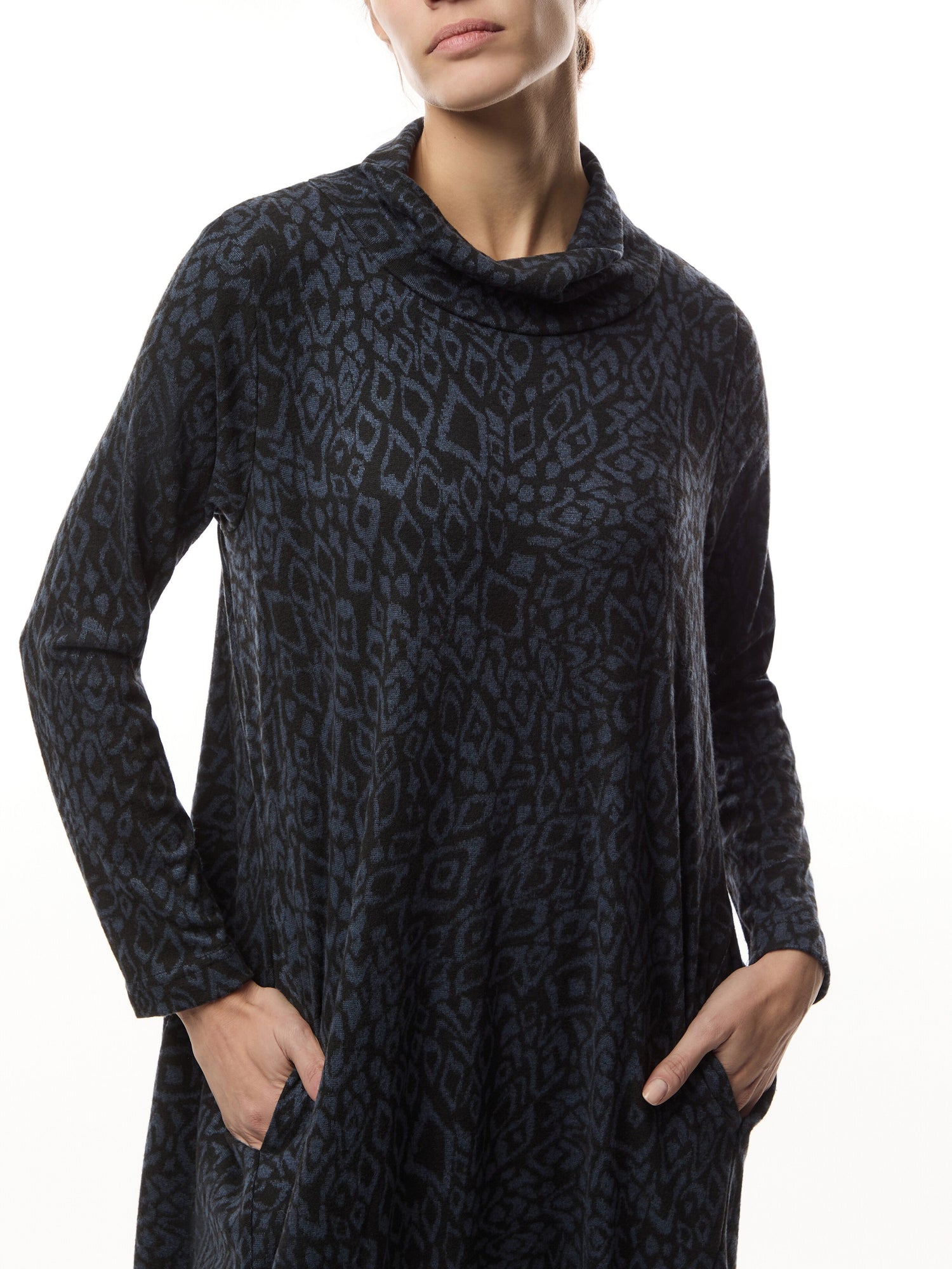 Textured Allover Ikat Jersey Drawstring Dress