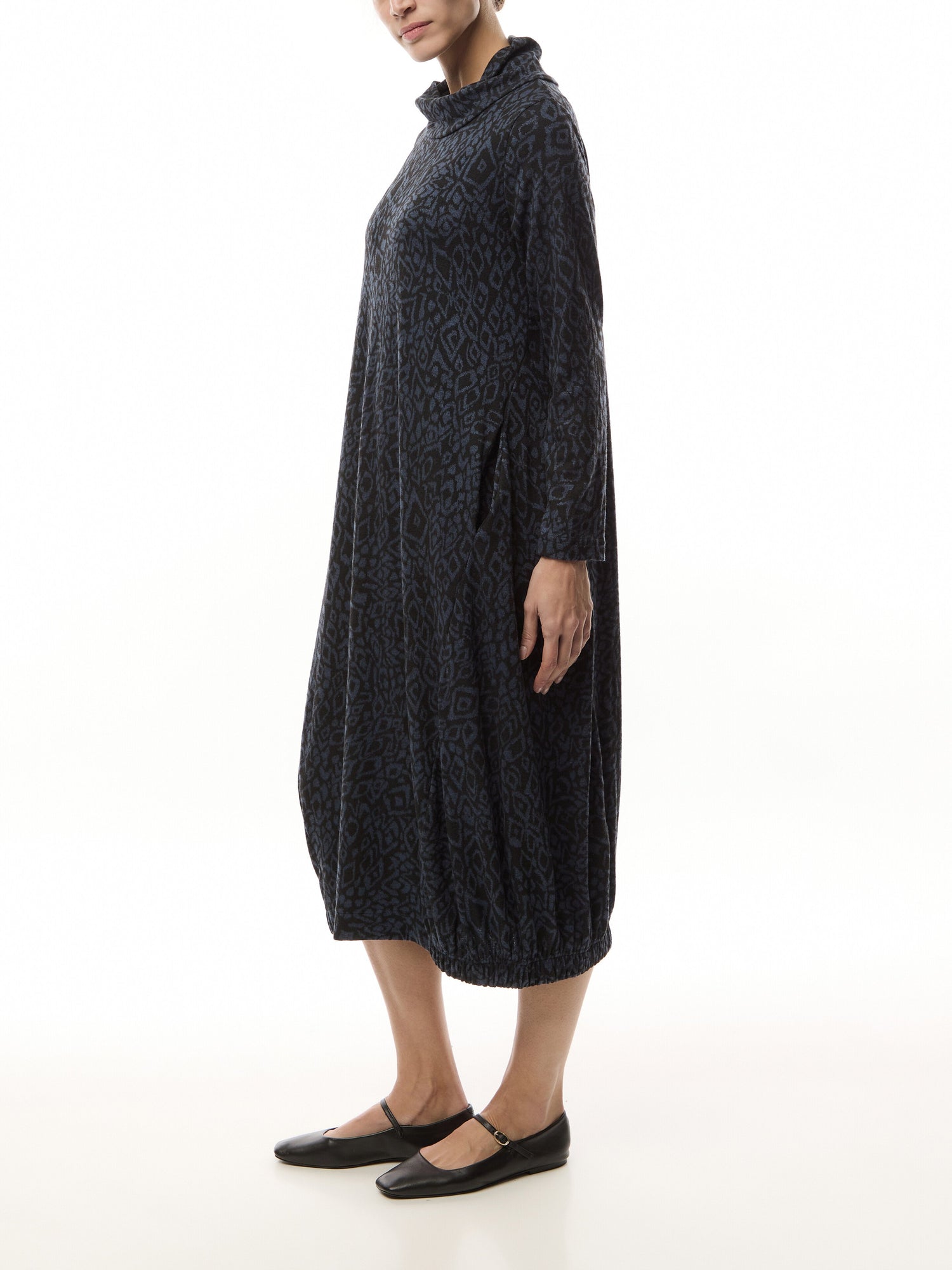 Textured Allover Ikat Jersey Drawstring Dress