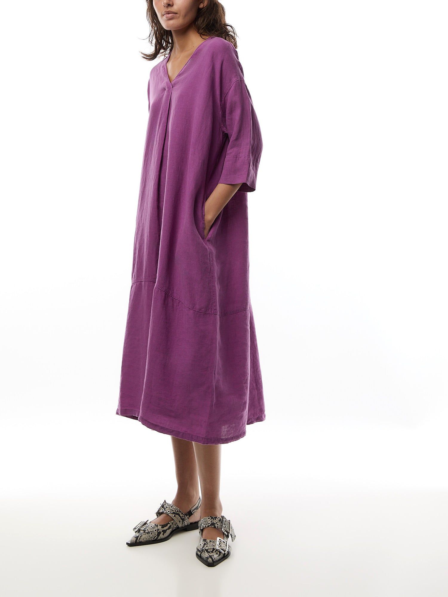 Linen V Neck Dress
