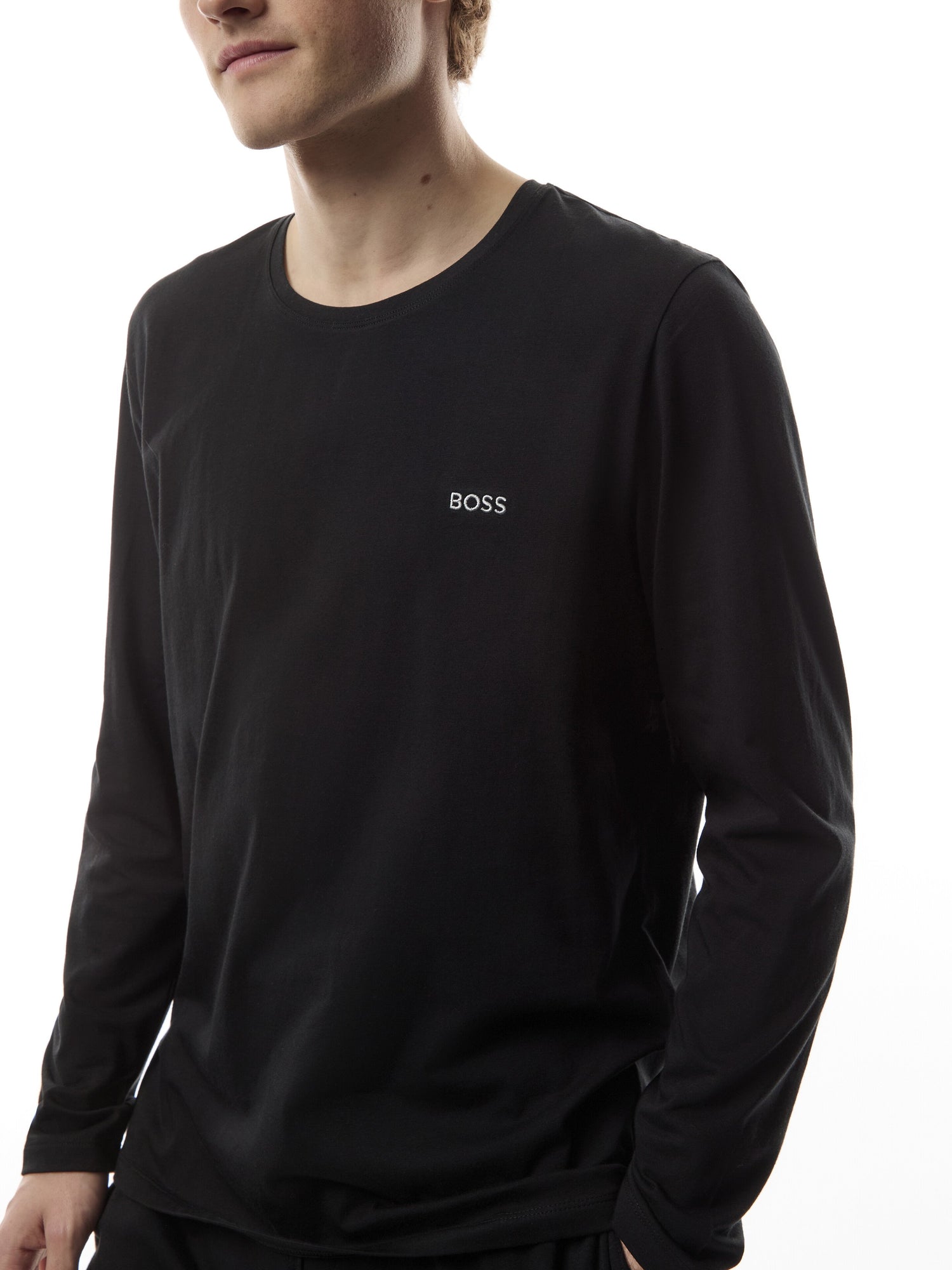 Embroidered Logo Long Sleeve Stretch Cotton T Shirt