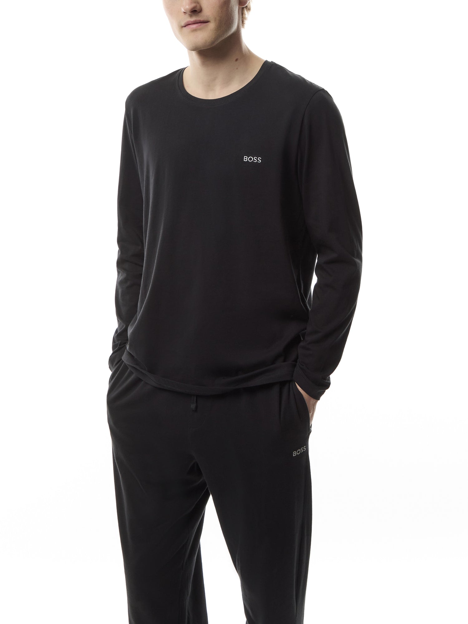 Embroidered Logo Long Sleeve Stretch Cotton T Shirt