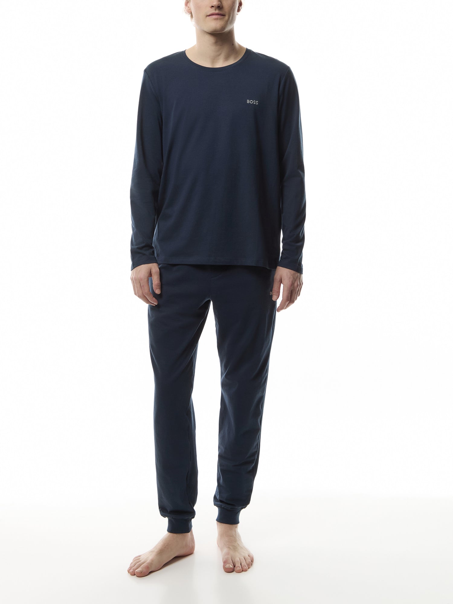 Embroidered Logo Long Sleeve Stretch Cotton T Shirt