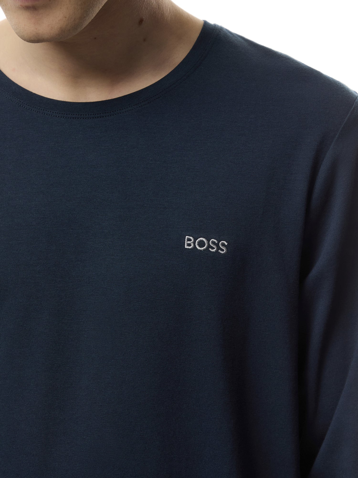 Embroidered Logo Long Sleeve Stretch Cotton T Shirt