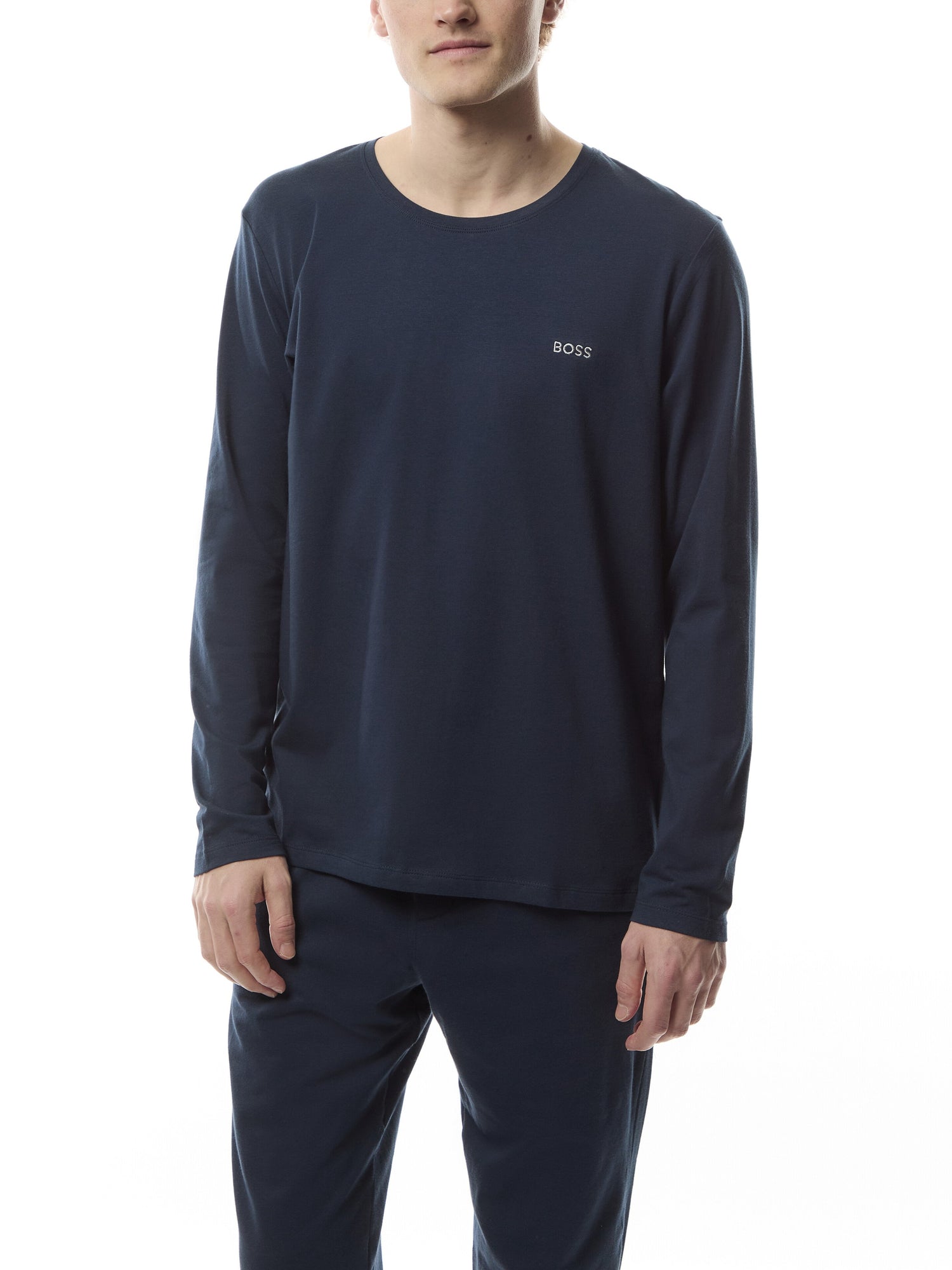Embroidered Logo Long Sleeve Stretch Cotton T Shirt