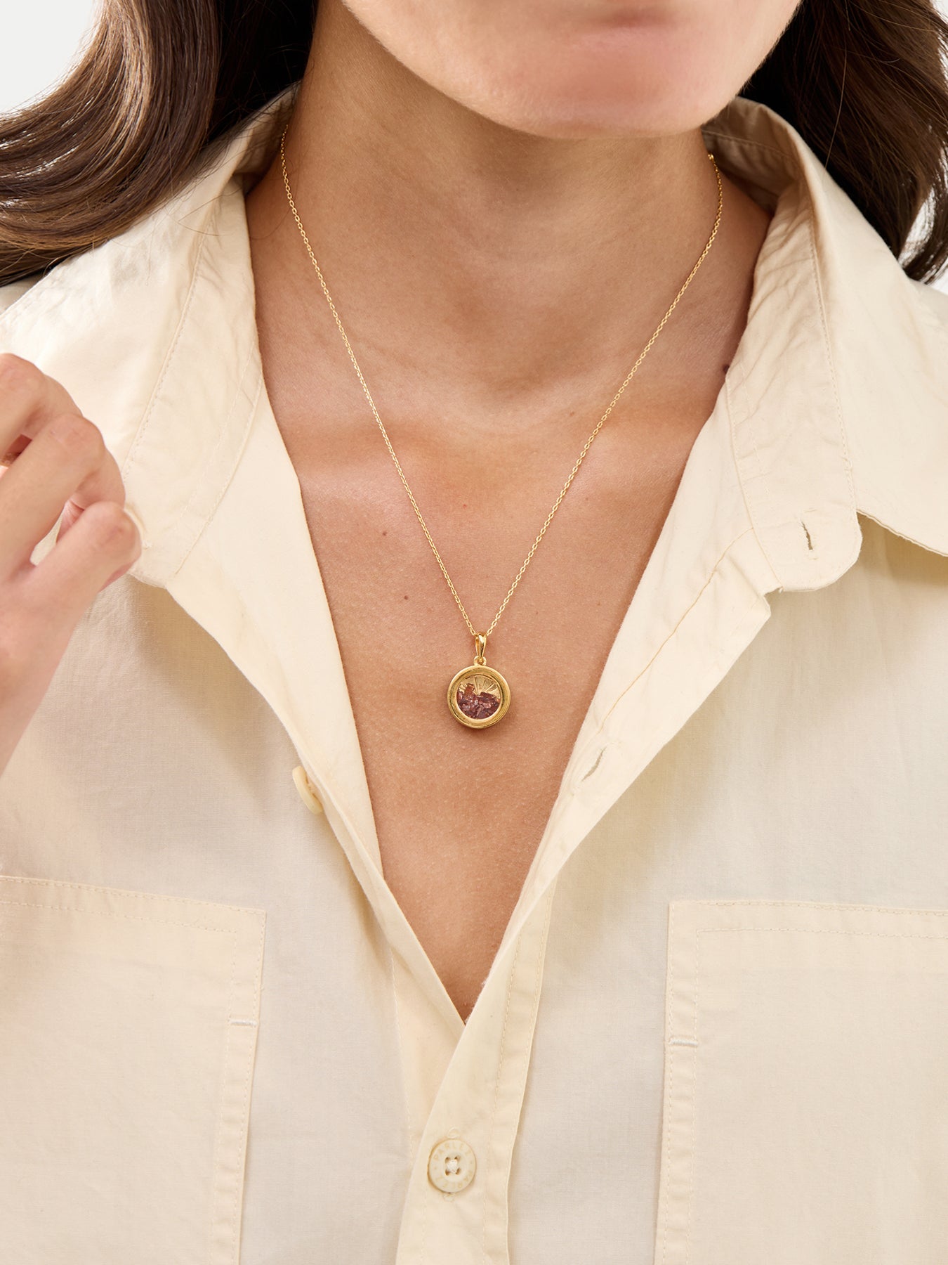 Small Deco Sun Birthstone Amulet Necklace