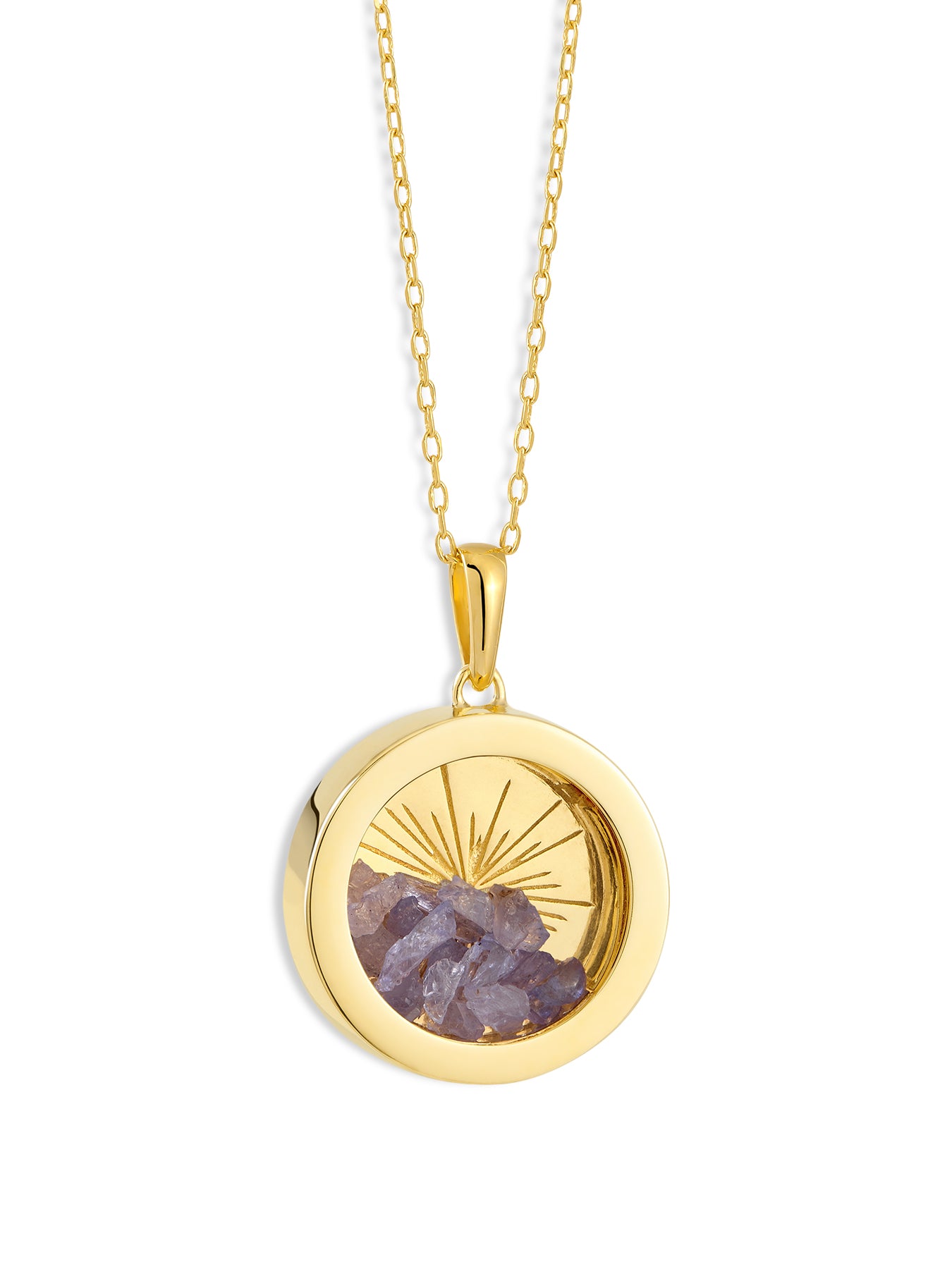 Medium Deco Sun Birthstone Amulet Necklace Tanzanite