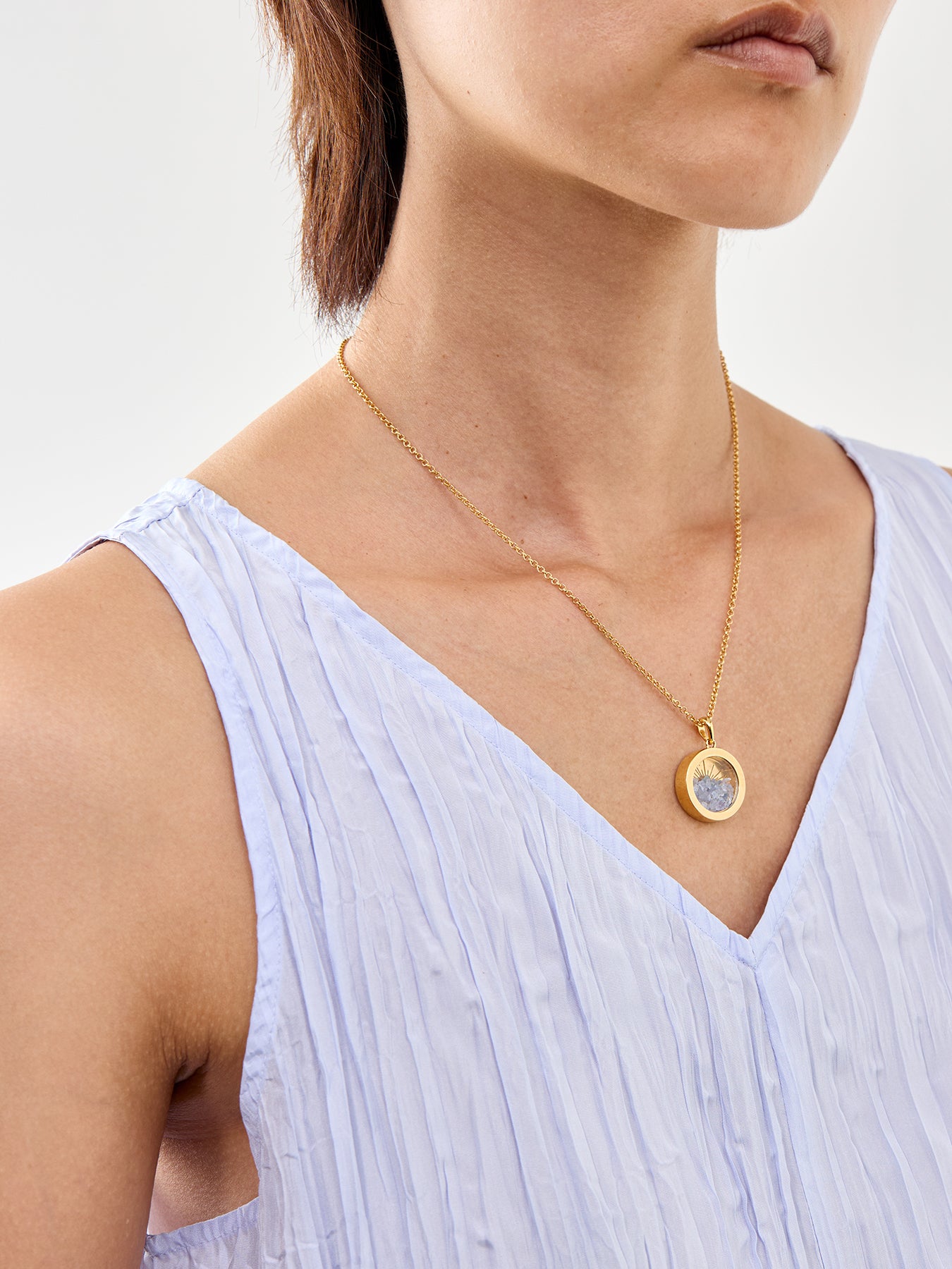 Medium Deco Sun Birthstone Amulet Necklace Tanzanite
