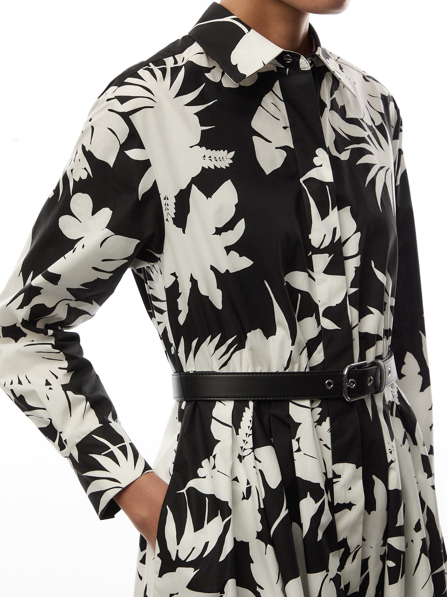Ussel Cotton Dress Long Sleeve Maxi Black Parrot Print