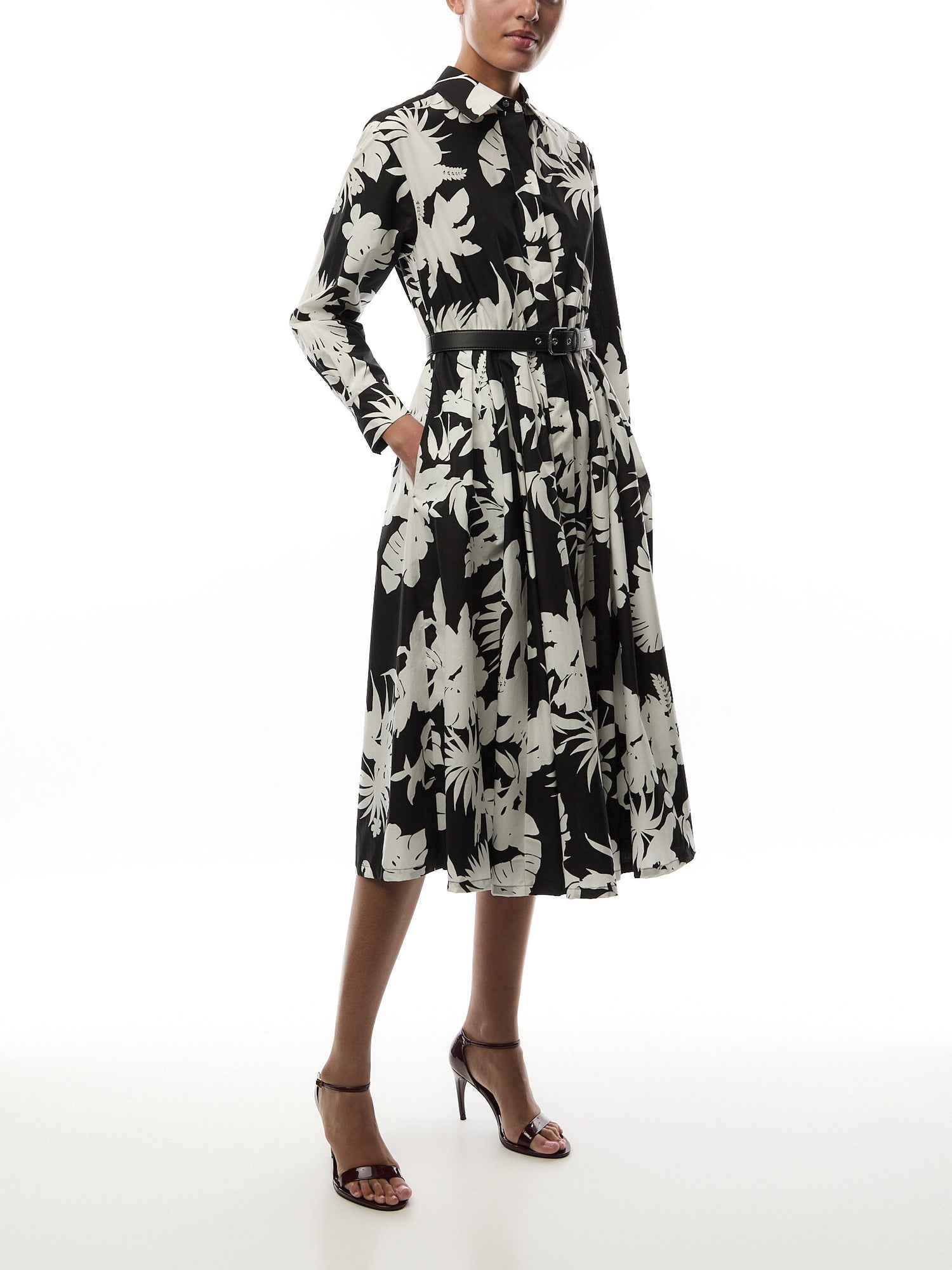 Ussel Cotton Dress Long Sleeve Maxi Black Parrot Print