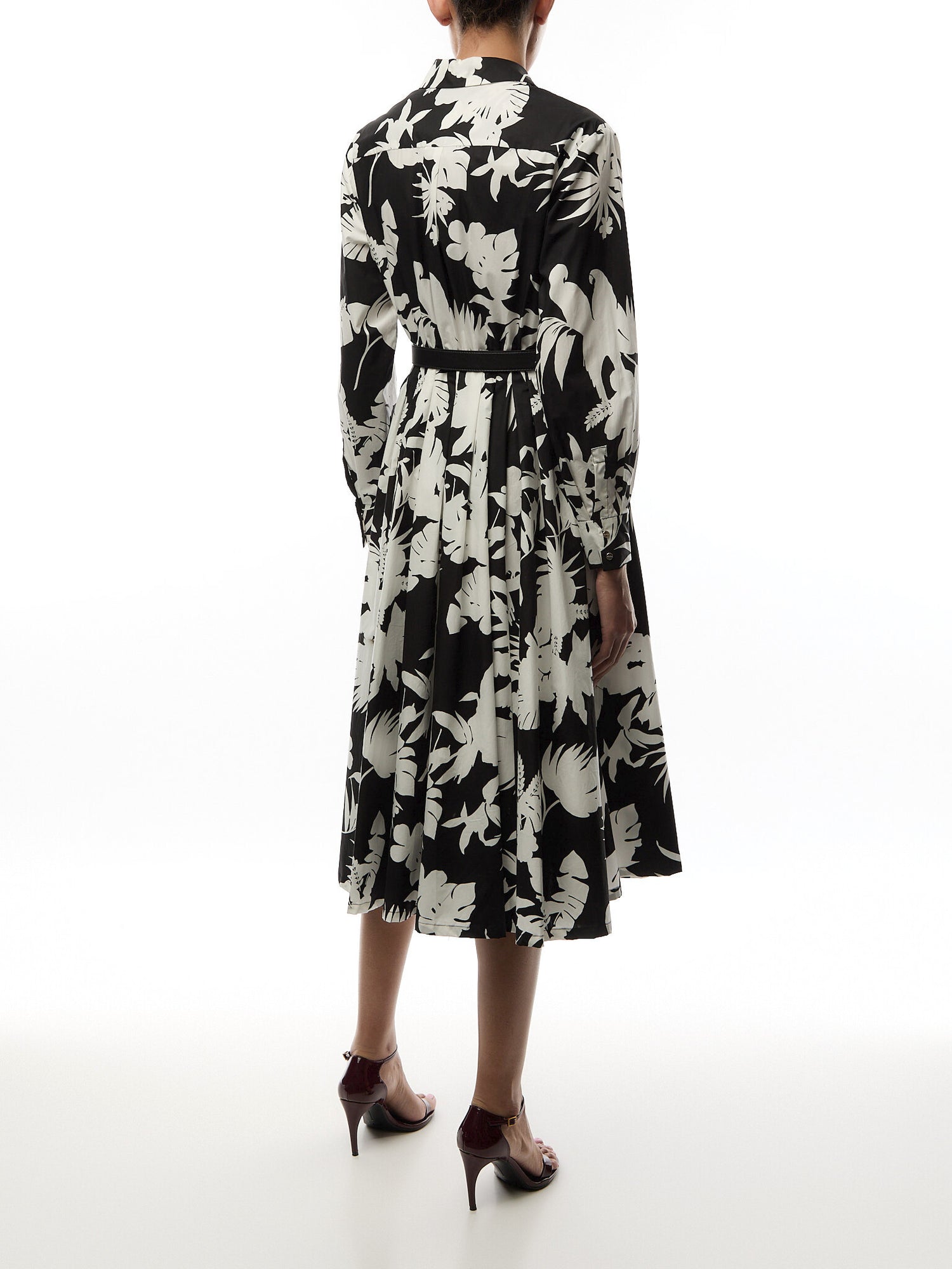 Ussel Cotton Dress Long Sleeve Maxi Black Parrot Print