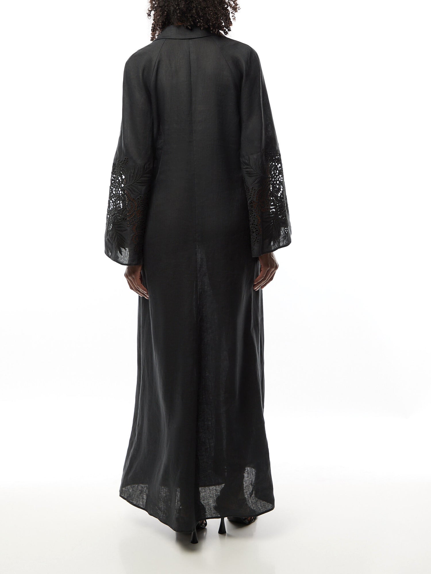 Strano Linen V Neck Kaftan Maxi Black