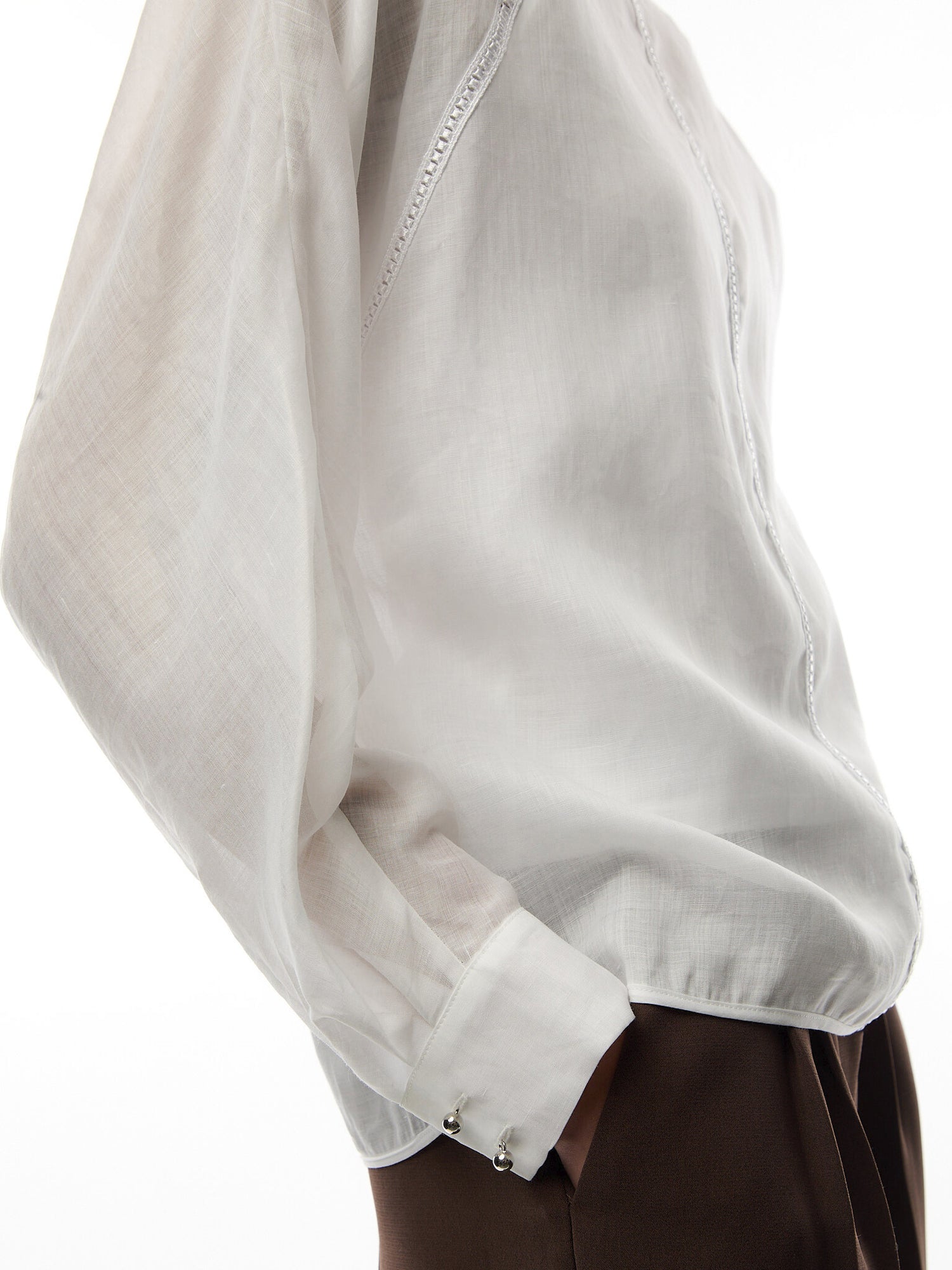 Edile Ramie Long Sleeve Top With Cami White