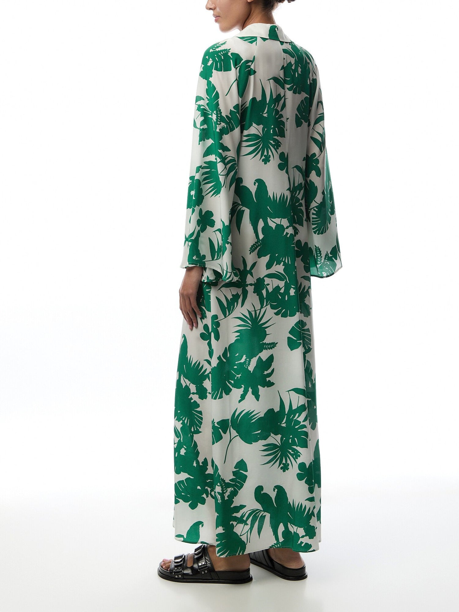 Livrea Vneck Kaftan Maxi Green Parrot Print