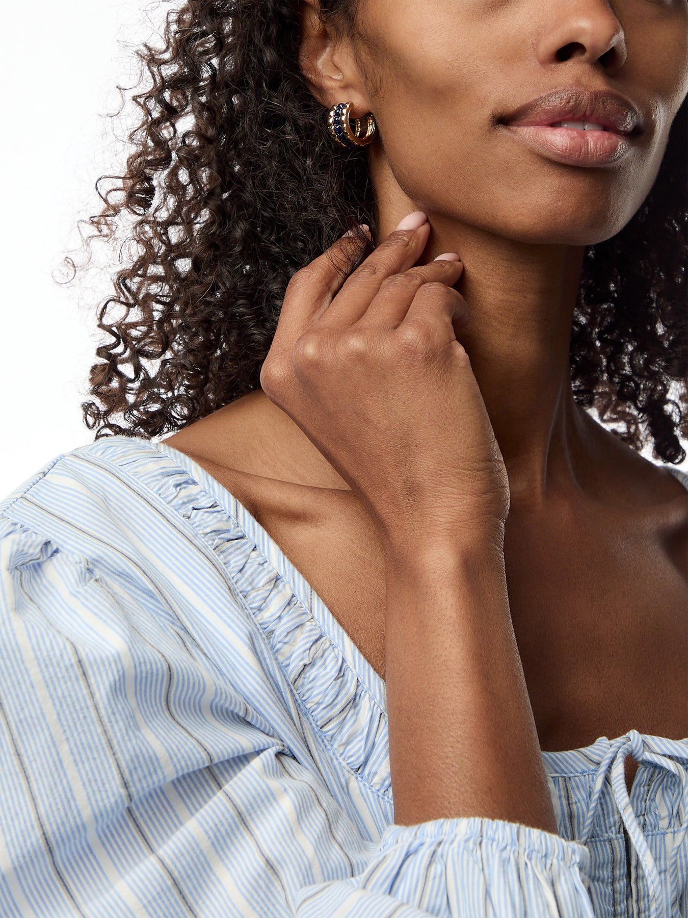 The Puffy Stud Hoop In Lapis Gold