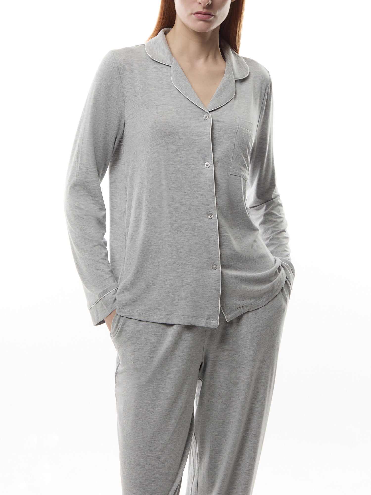 Modal Button Up Long Pyjama Set