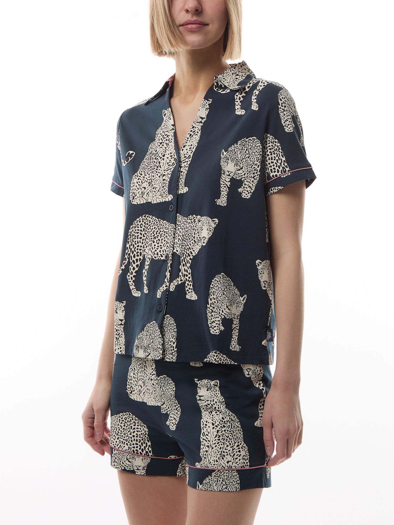 Leopard Cotton Button Up Short Pyjama Set