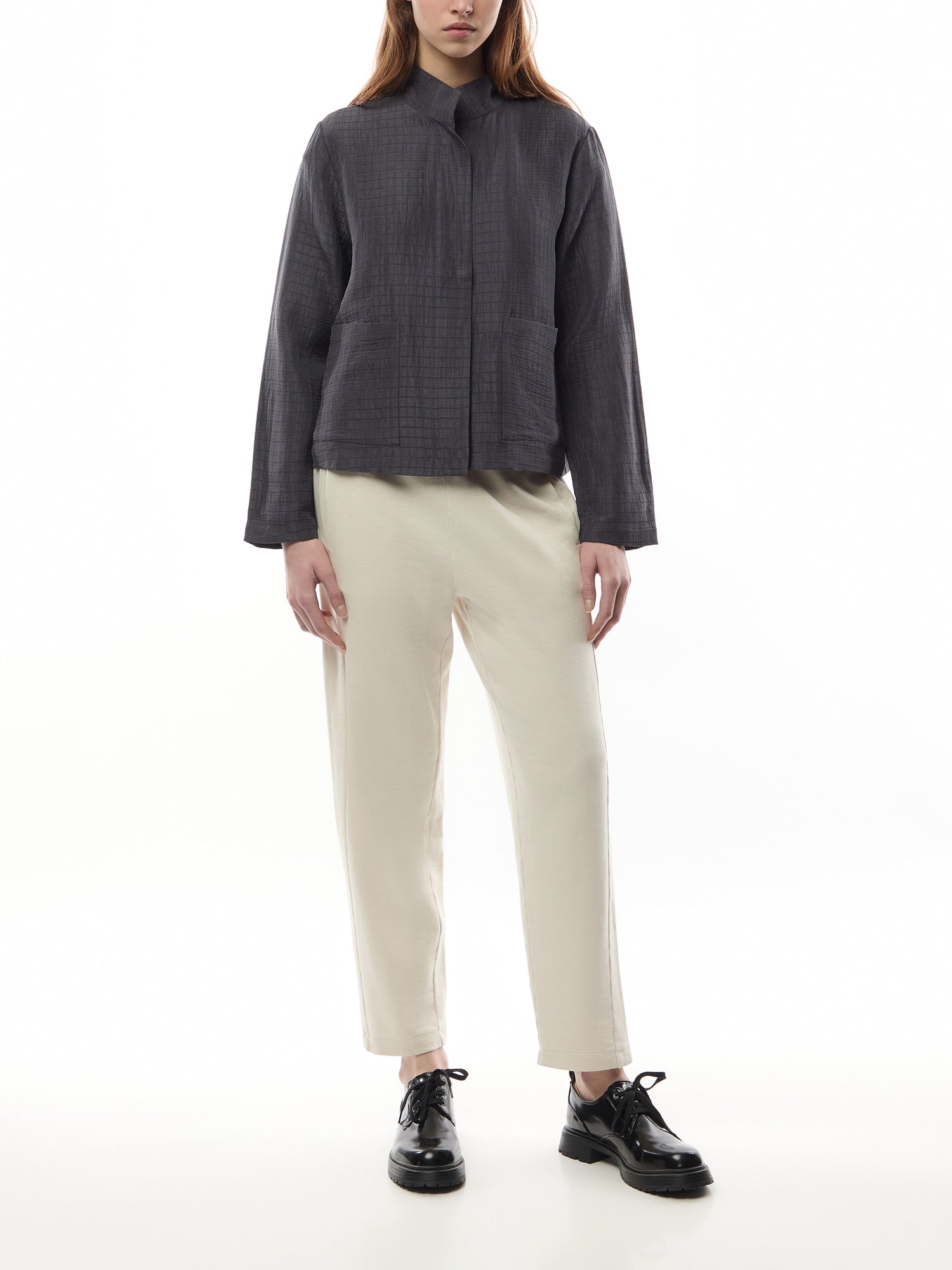 Silk Linen Box Stand Collar Jacket