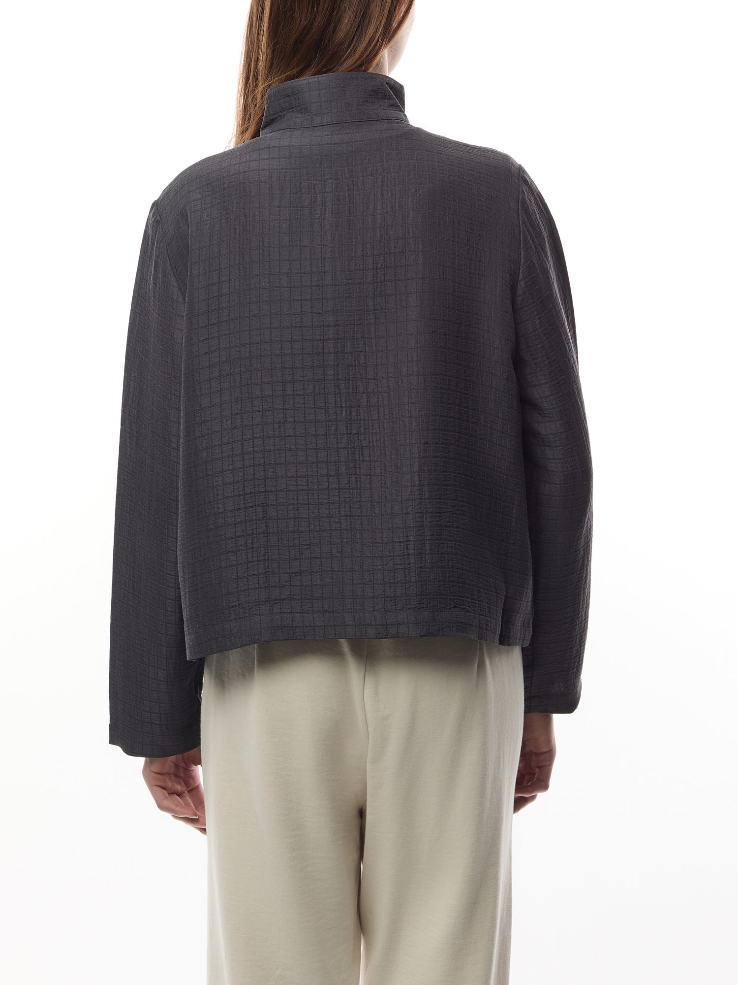 Silk Linen Box Stand Collar Jacket