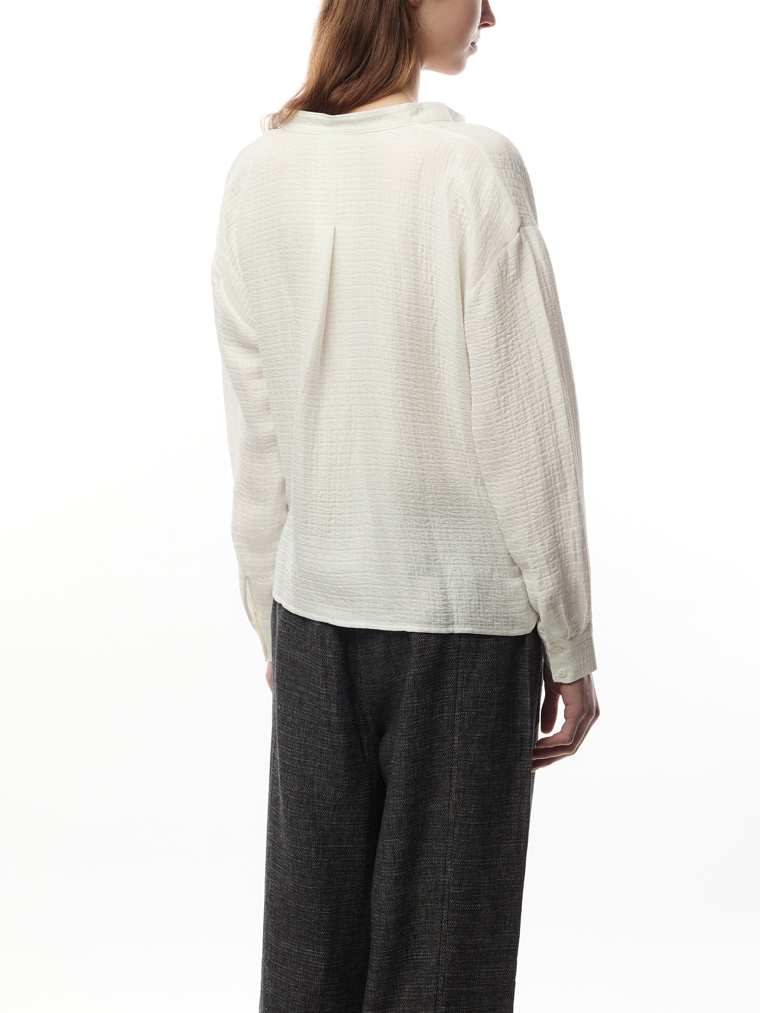 Silk Linen Box Band Collar Top