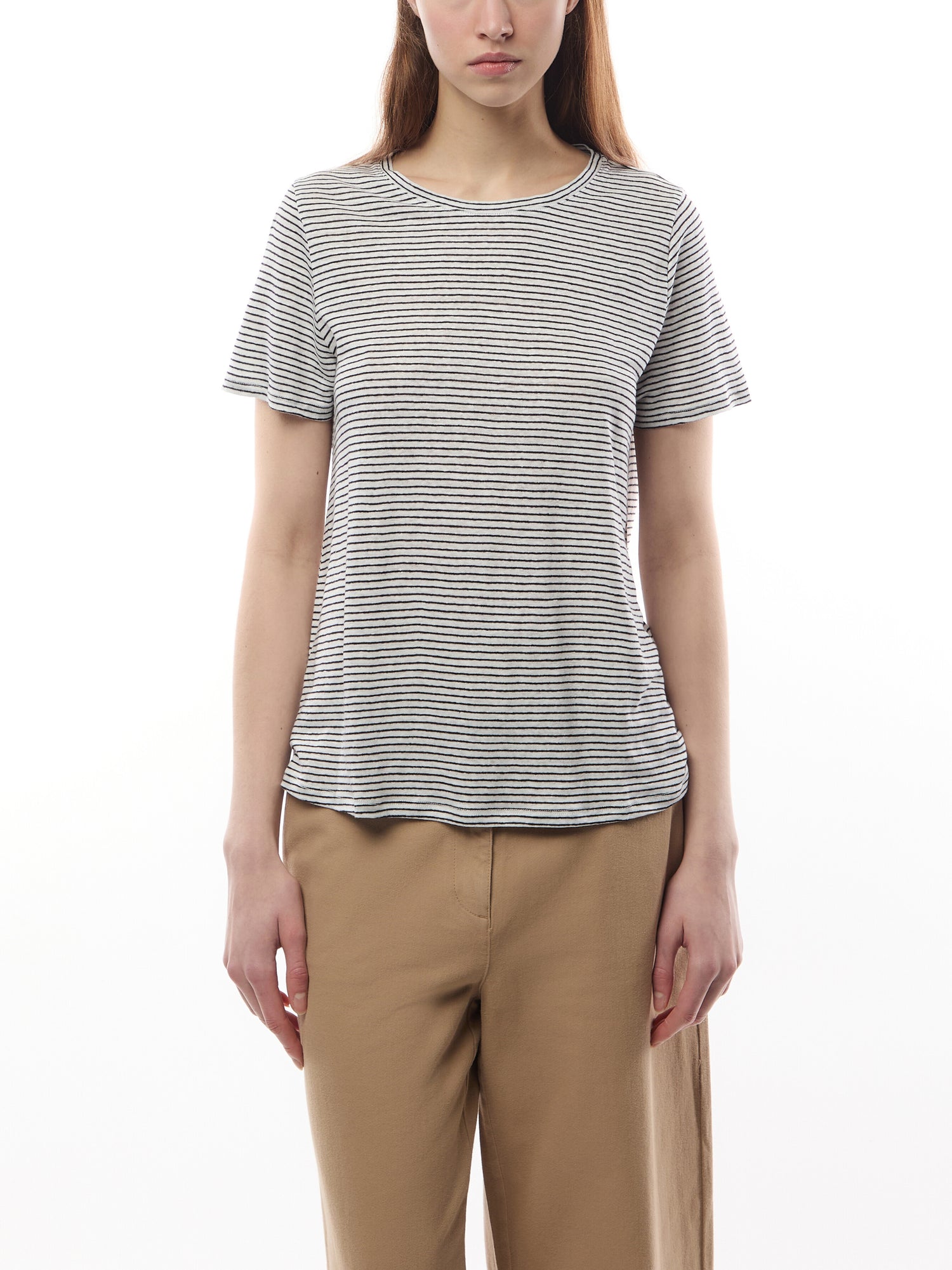 Striped Organic Linen Jersey Crew Neck Tee