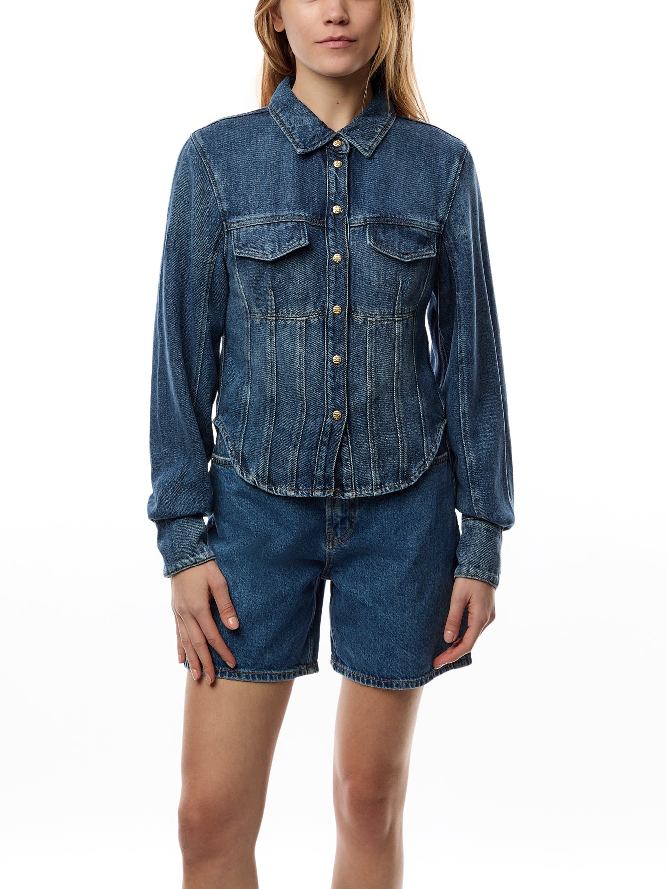 Light Denim Corsage Shirt